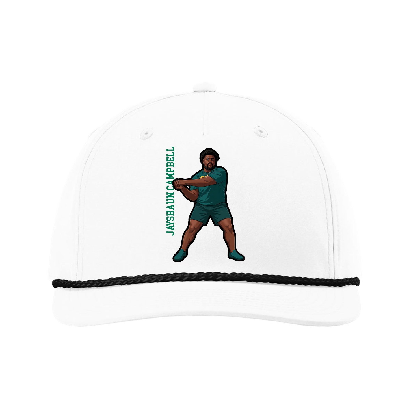 Five-Panel Classic Rope Cap — Name Vertical in White