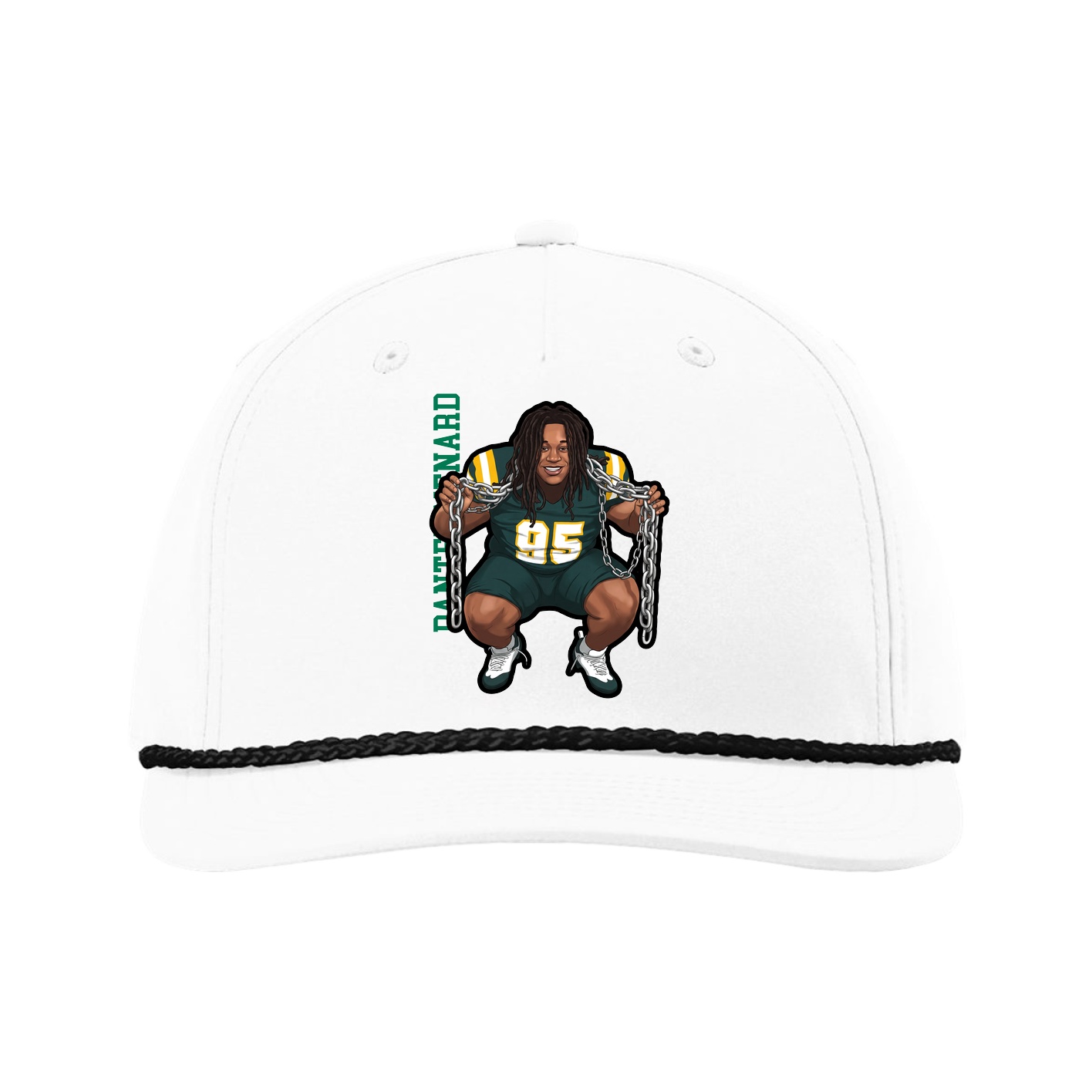 Five-Panel Classic Rope Cap — Name Vertical in White