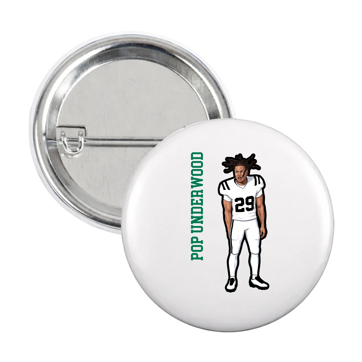 Game Day Button — Name Vertical in White