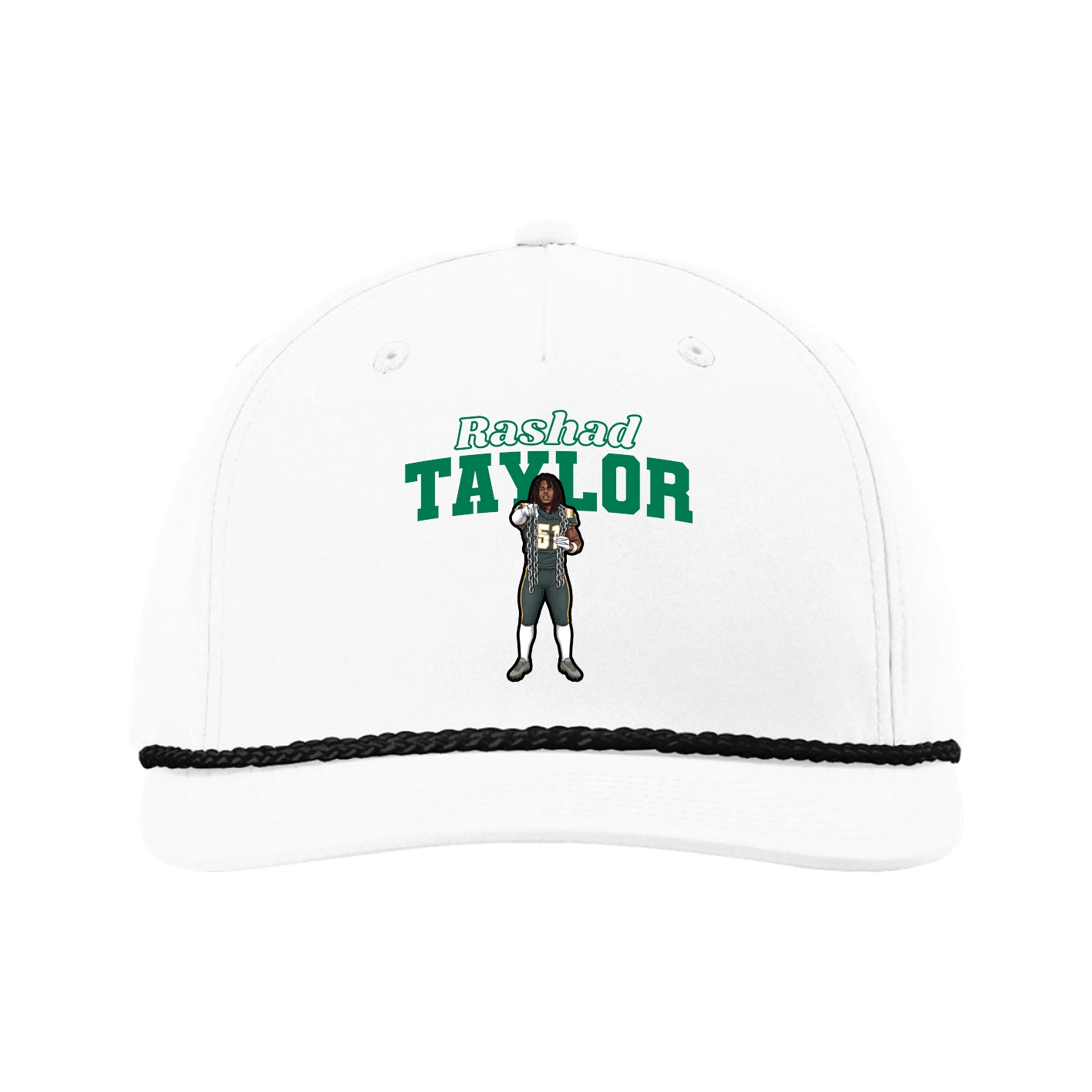 Five-Panel Classic Rope Cap — Name Arch in White