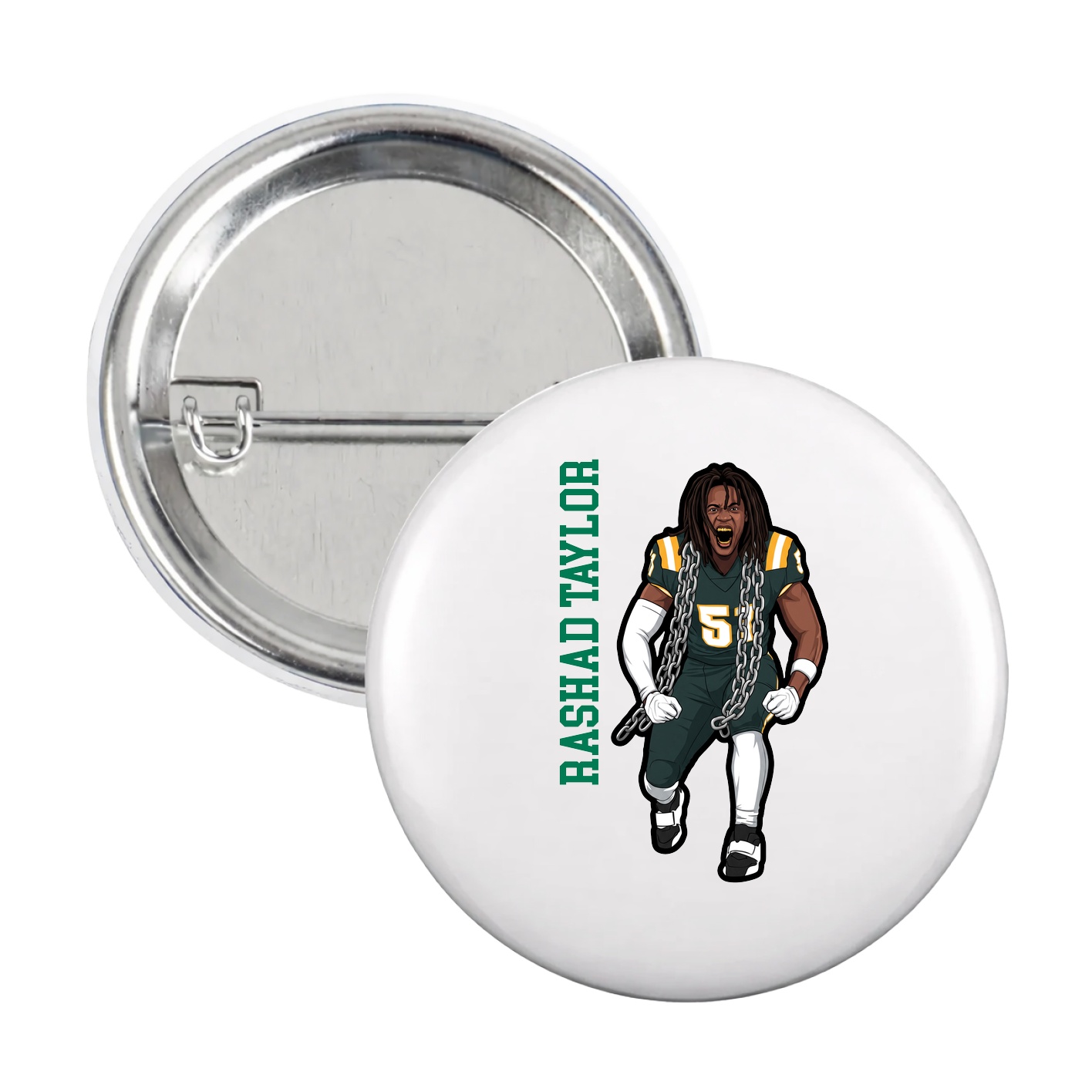 Game Day Button — Name Vertical in White