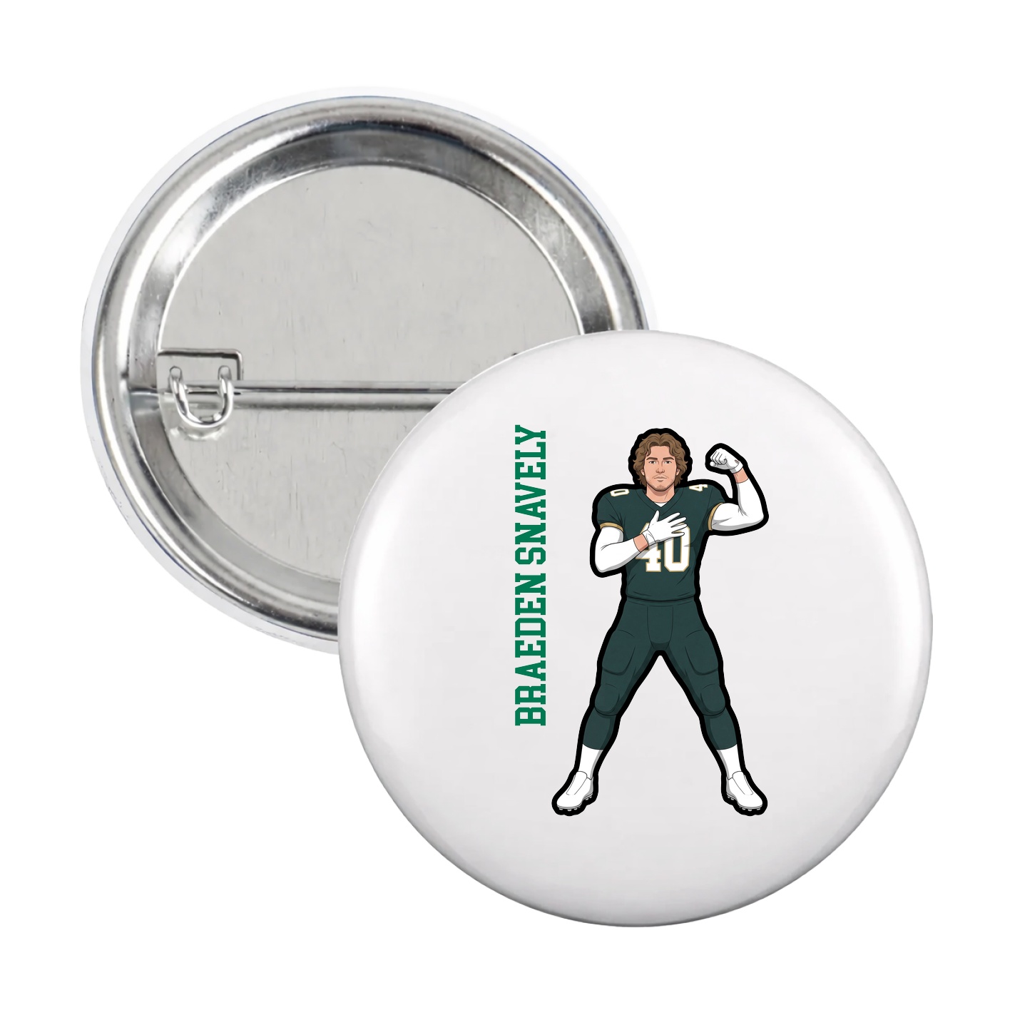 Game Day Button — Name Vertical in White
