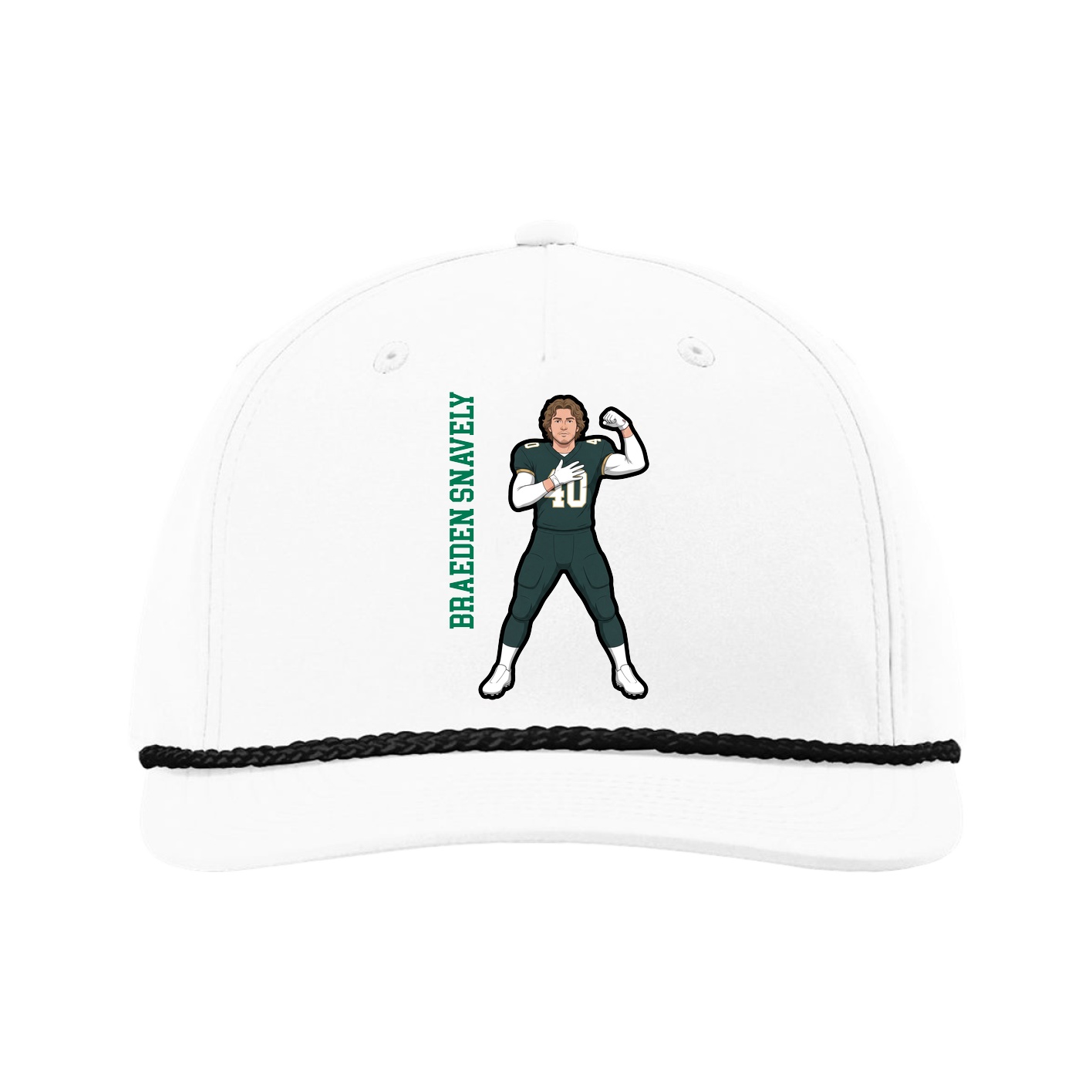 Five-Panel Classic Rope Cap — Name Vertical in White