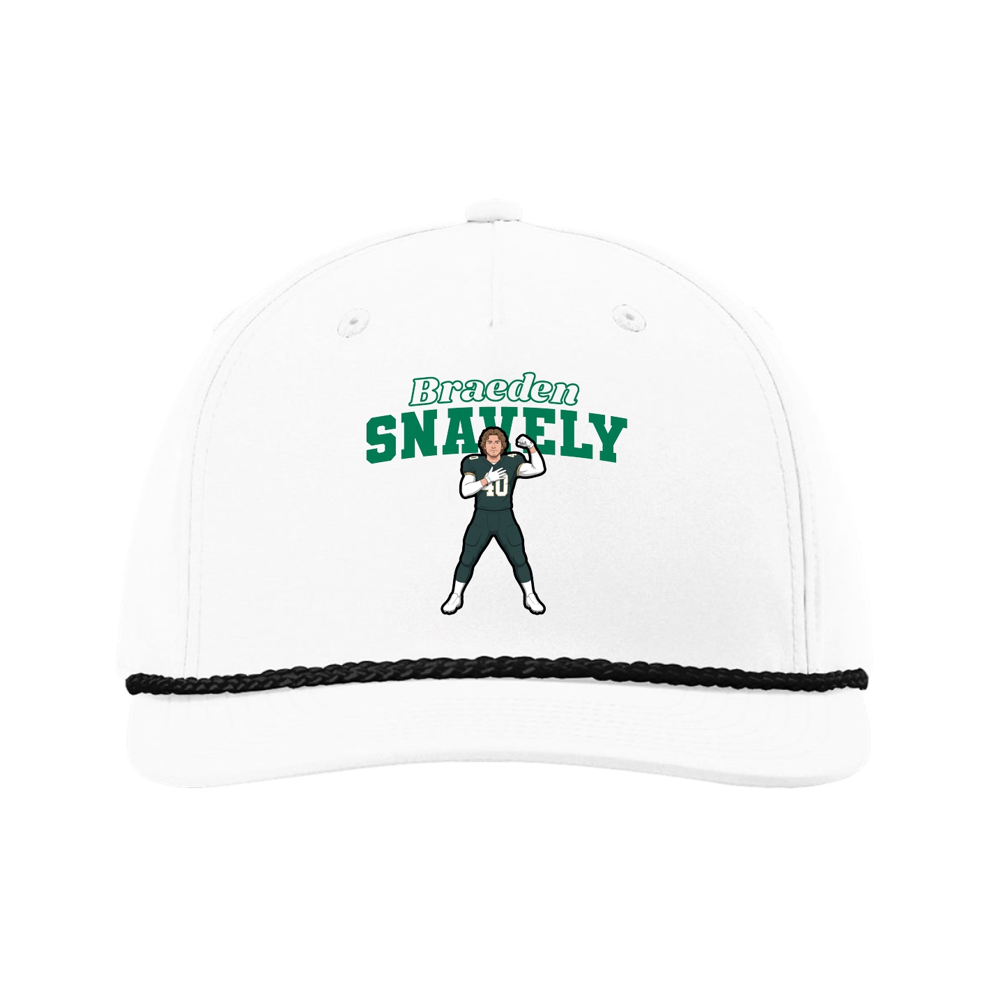 Five-Panel Classic Rope Cap — Name Arch in White