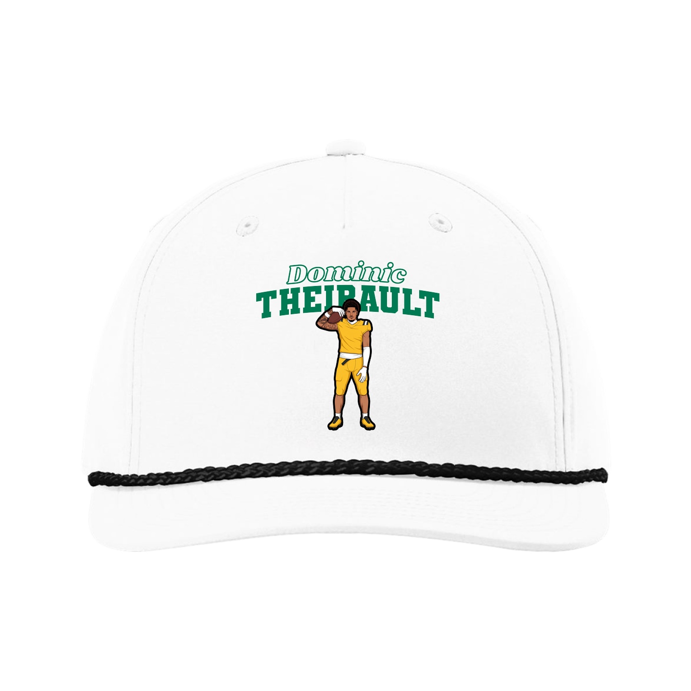 Five-Panel Classic Rope Cap — Name Arch in White