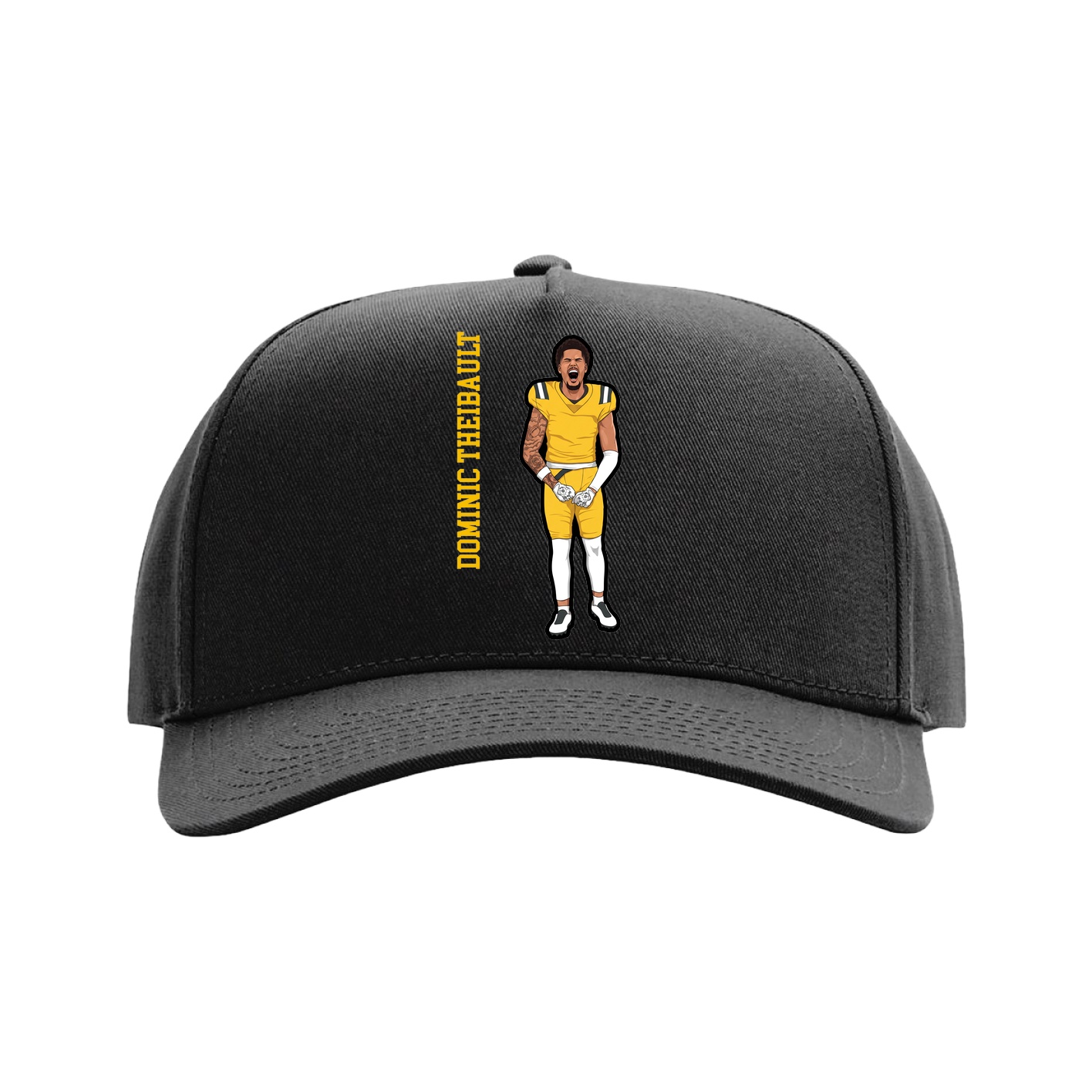 Full Fabric Five-Panel Champ Cap — Name Vertical in Black