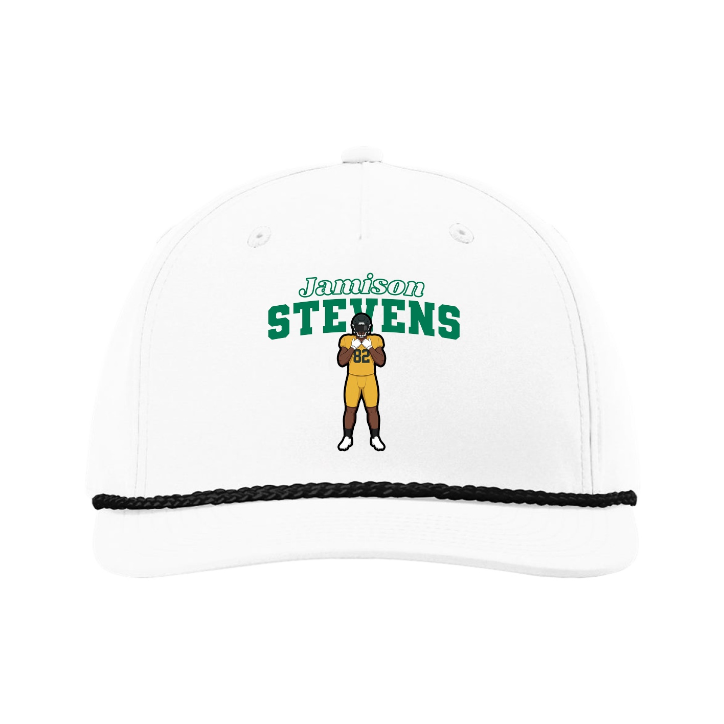 Five-Panel Classic Rope Cap — Name Arch in White