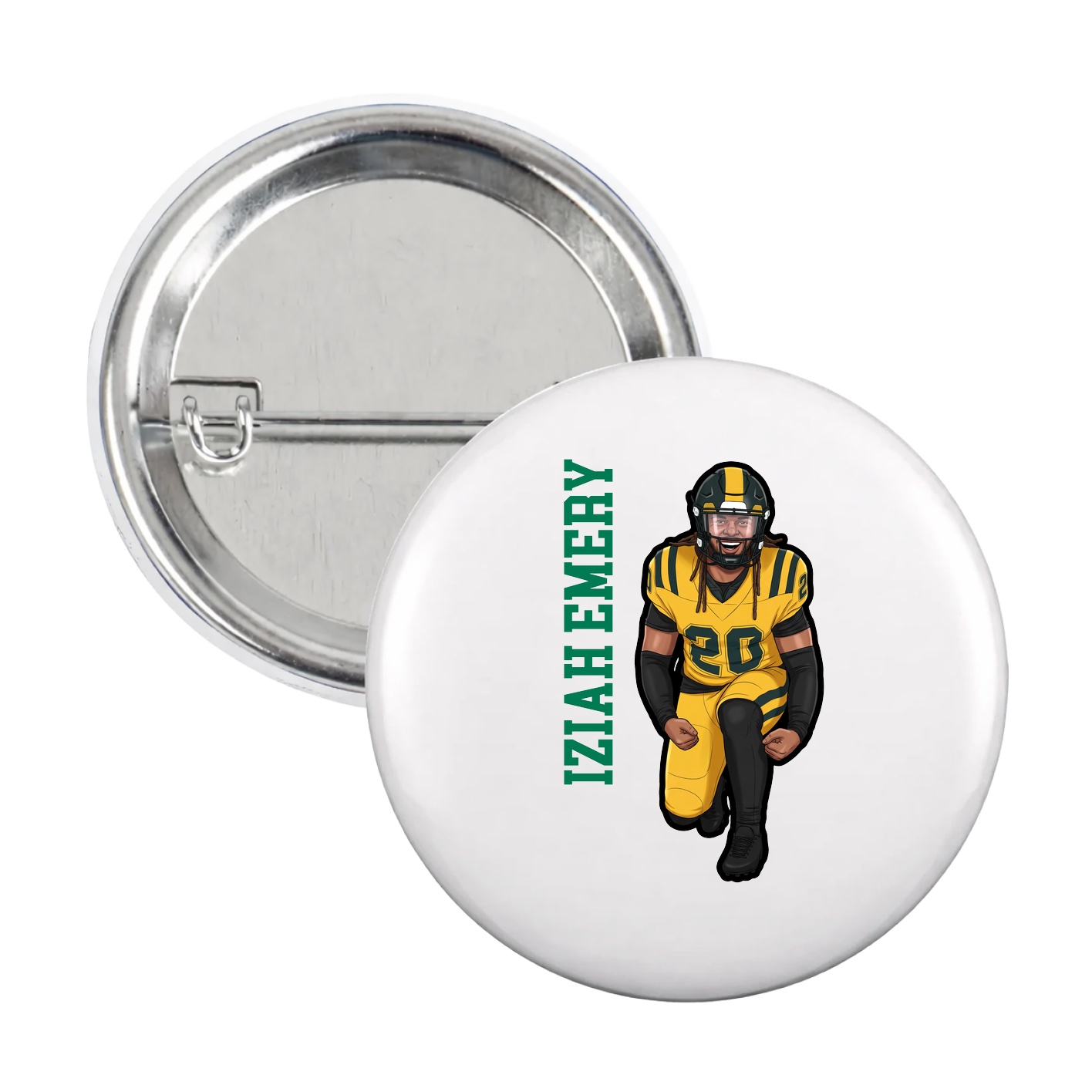 Game Day Button — Name Vertical in White