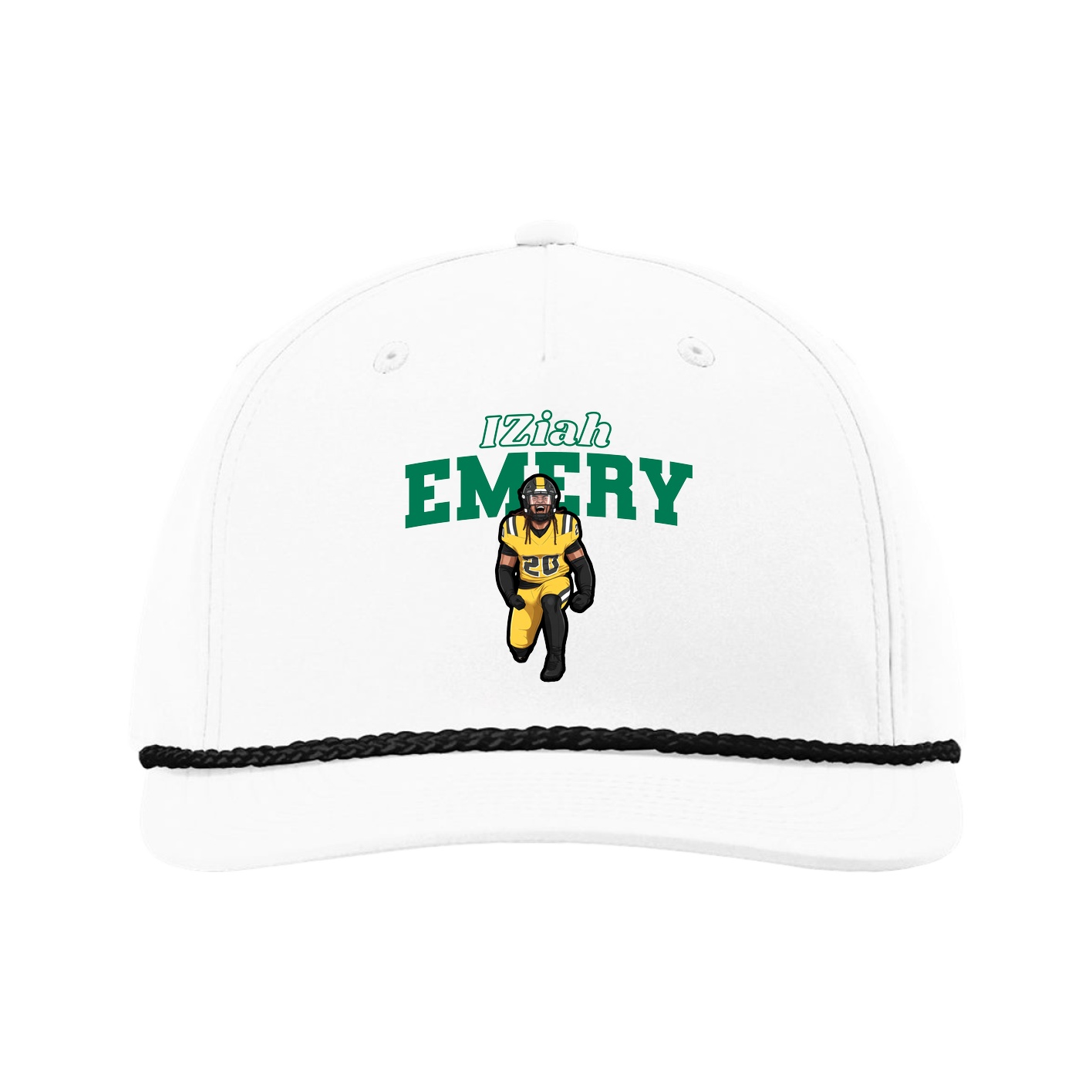Five-Panel Classic Rope Cap — Name Arch in White