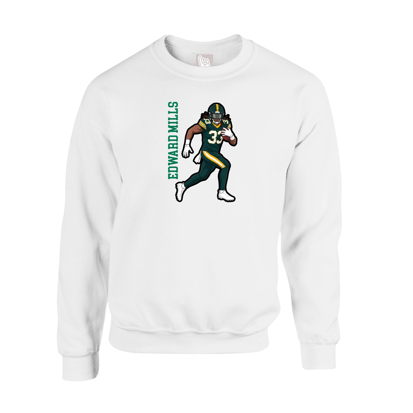 Fleece Crew — Name Vertical in White