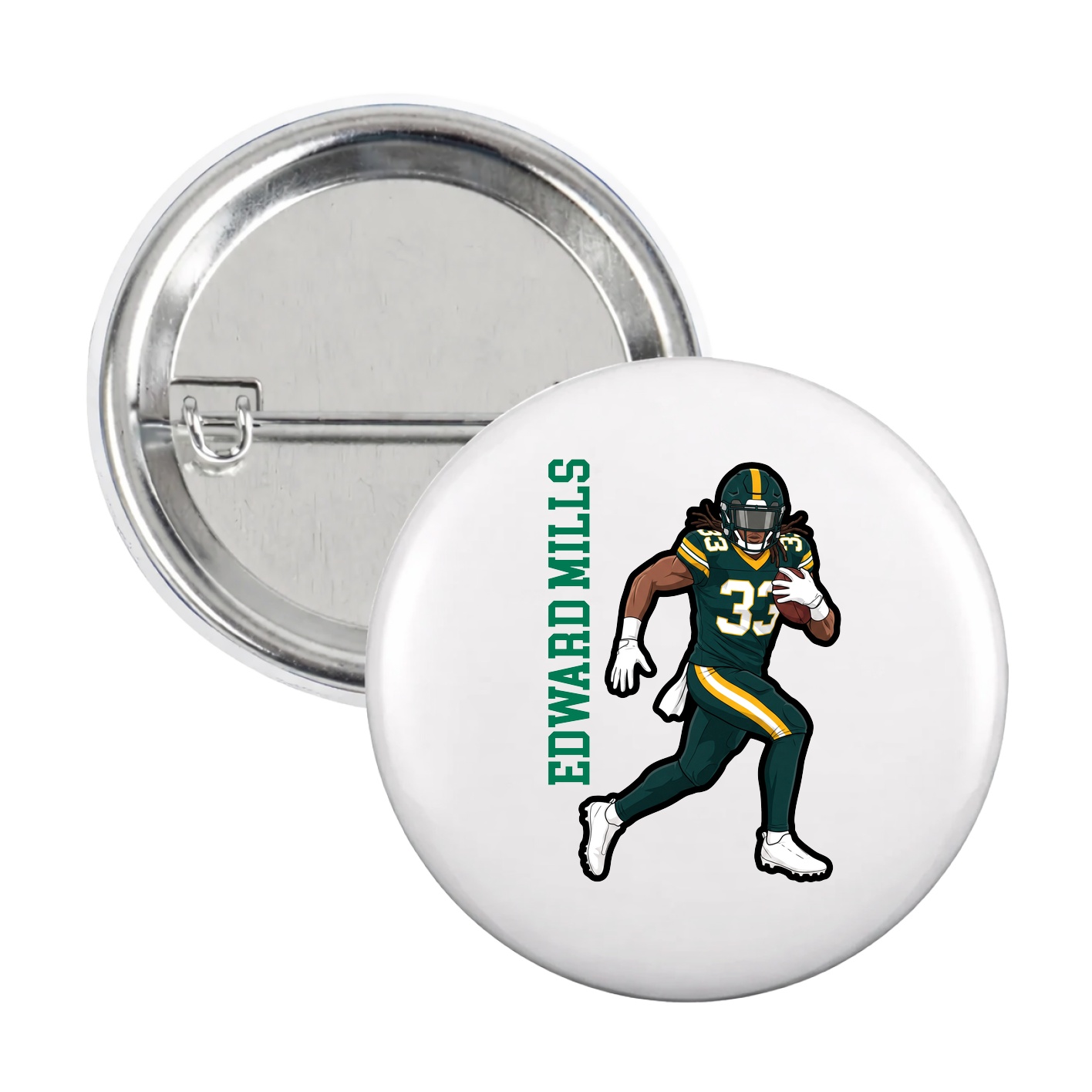 Game Day Button — Name Vertical in White