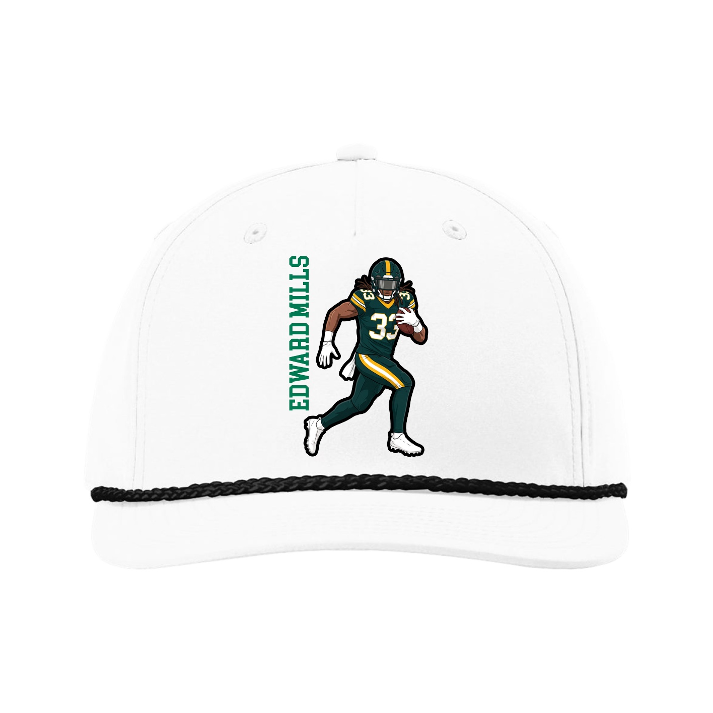 Five-Panel Classic Rope Cap — Name Vertical in White