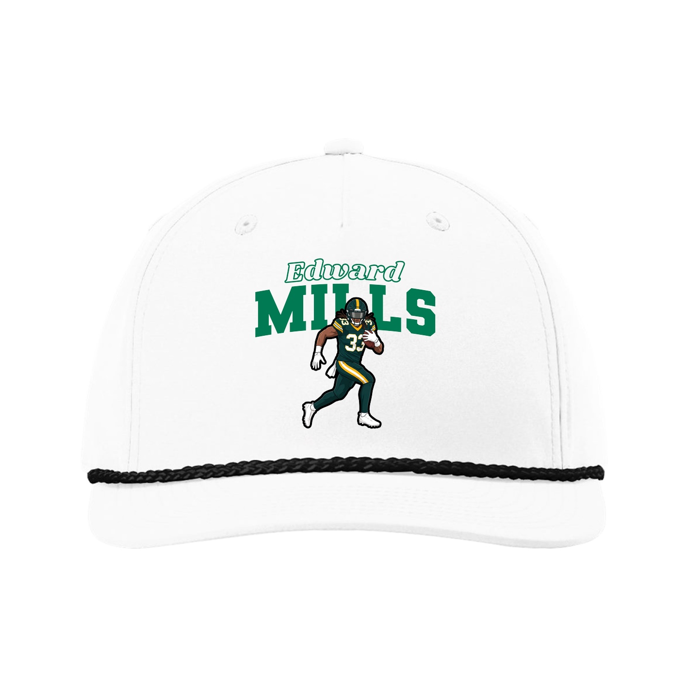 Five-Panel Classic Rope Cap — Name Arch in White