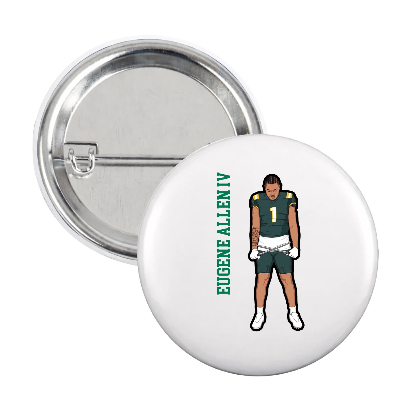 Game Day Button — Name Vertical in White
