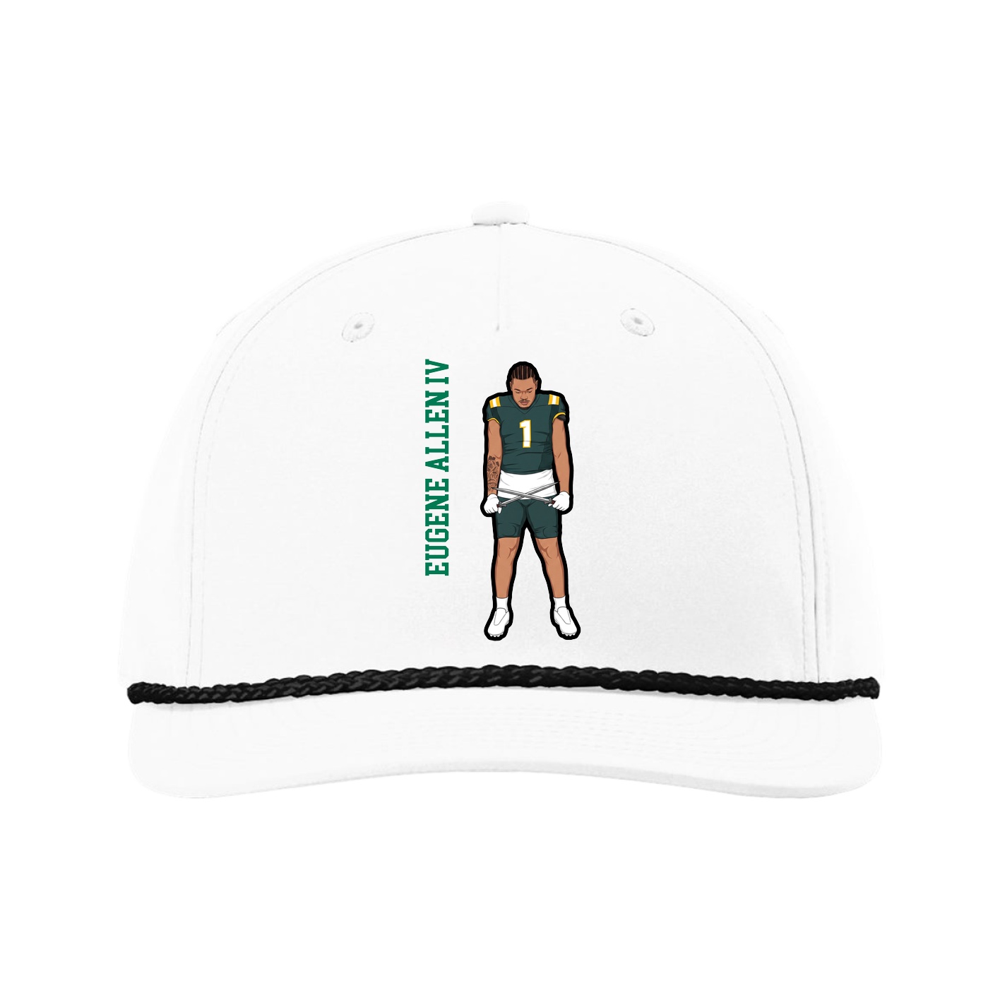 Five-Panel Classic Rope Cap — Name Vertical in White
