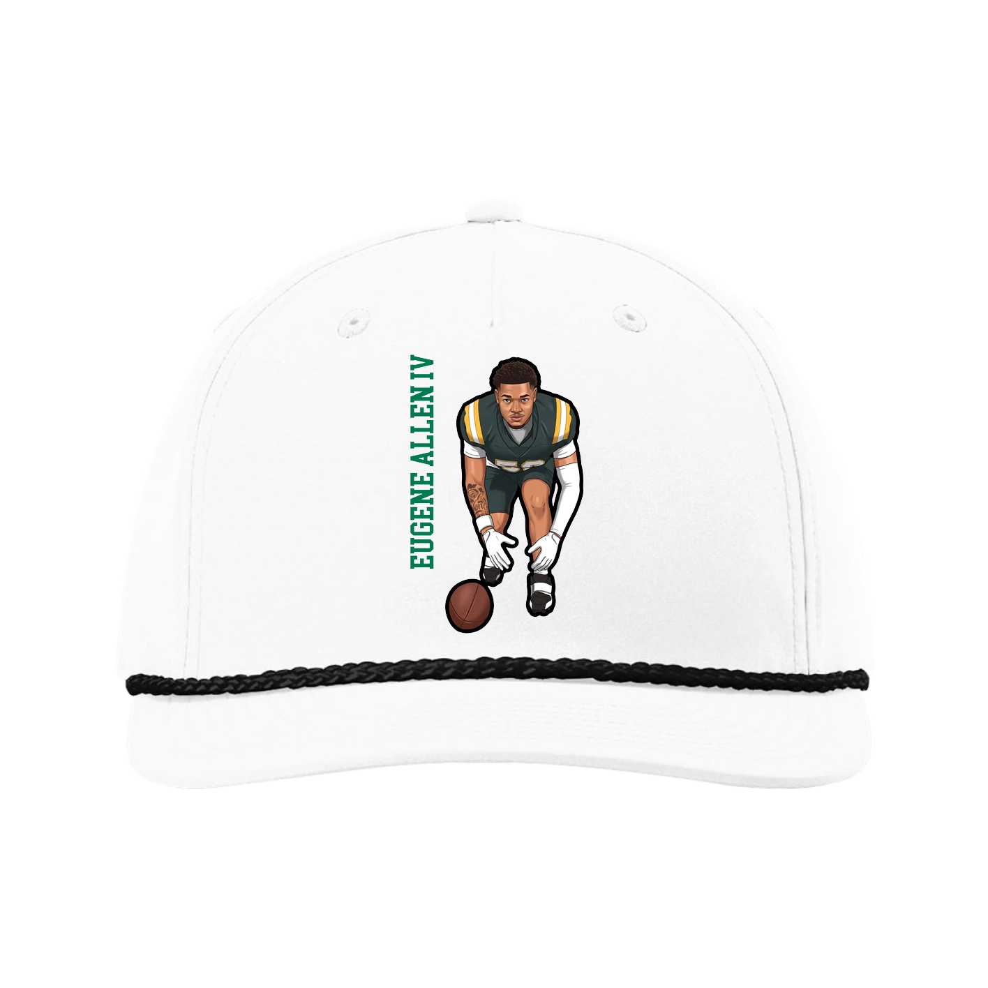 Five-Panel Classic Rope Cap — Name Vertical in White
