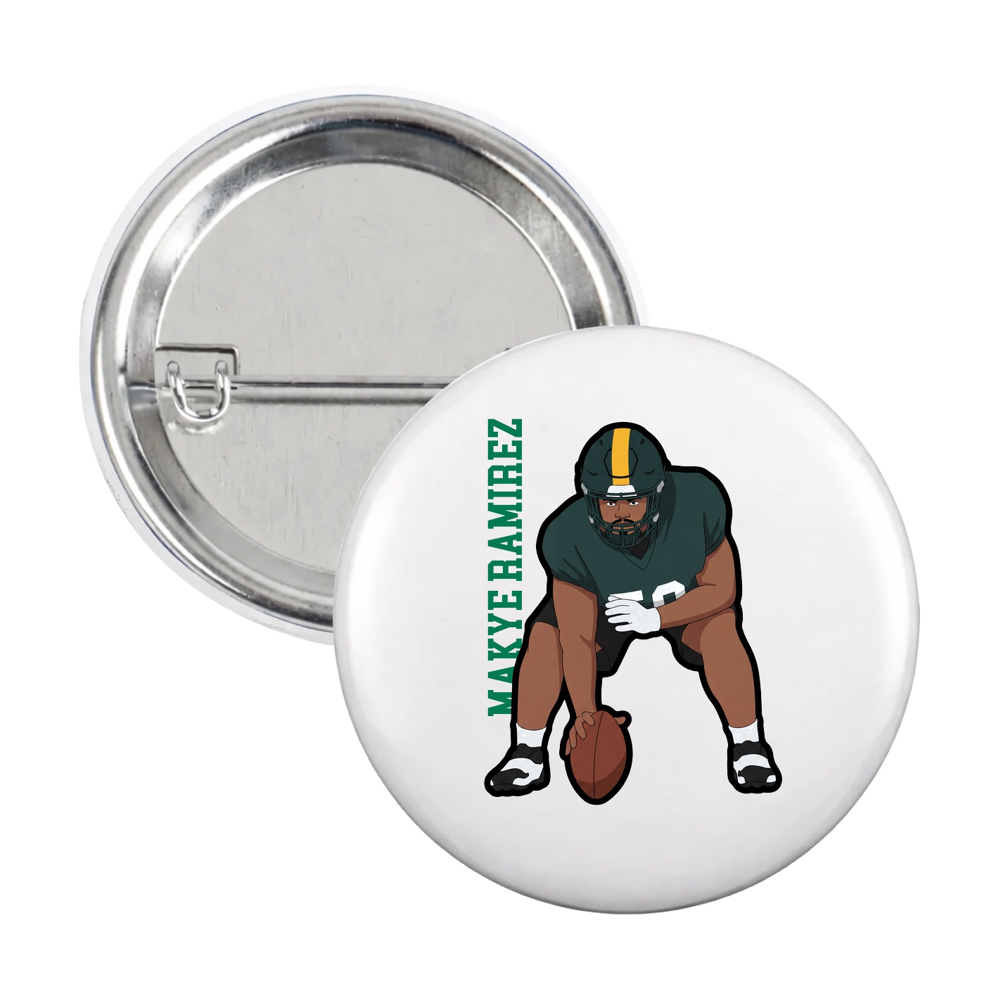 Game Day Button — Name Vertical in White