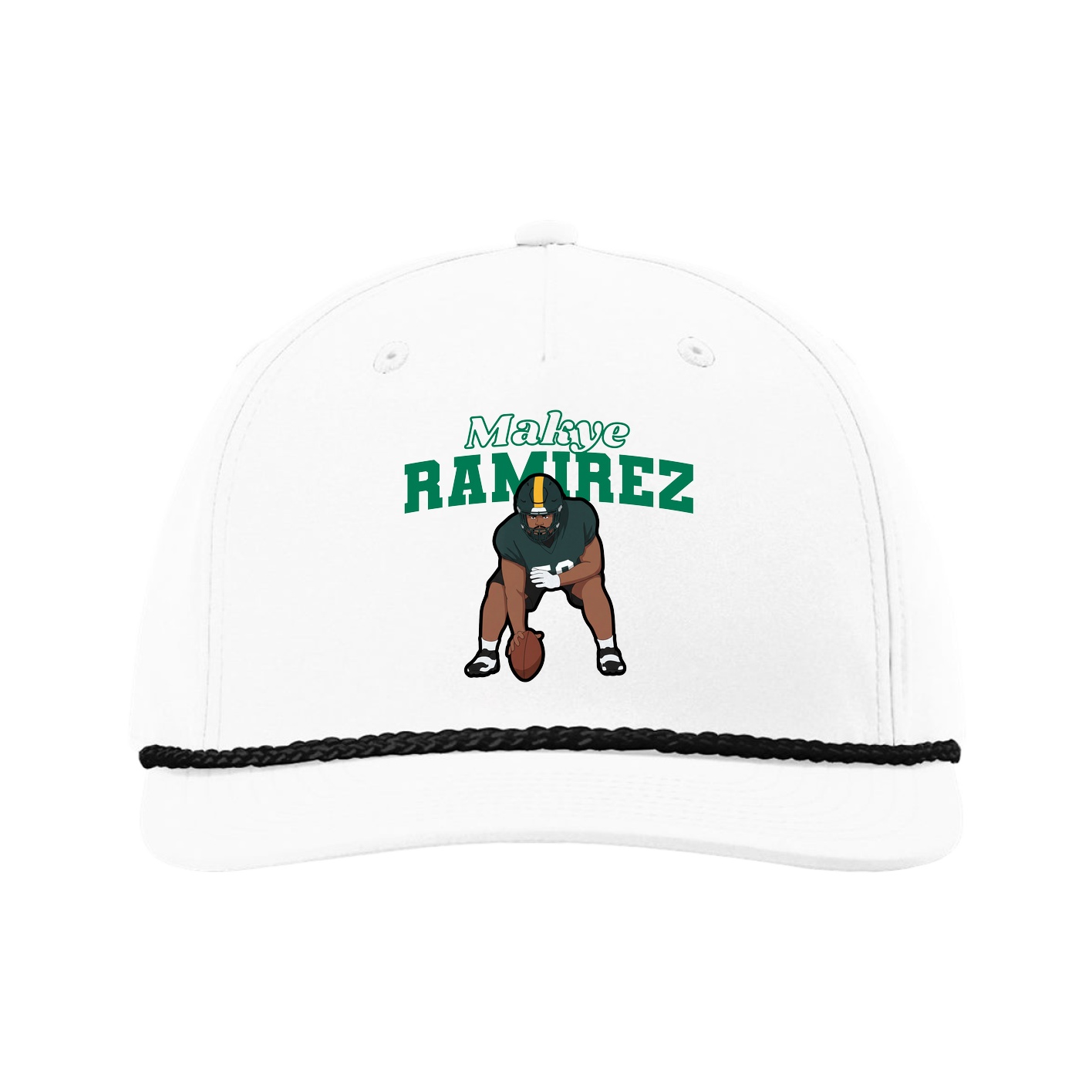 Five-Panel Classic Rope Cap — Name Arch in White