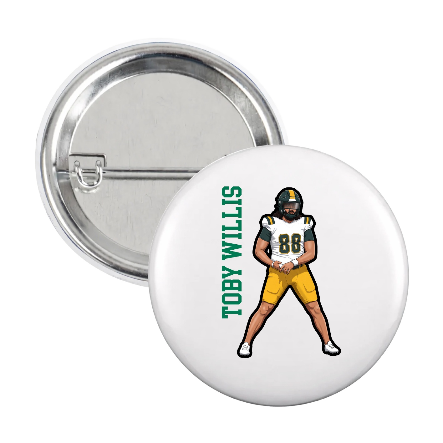 Game Day Button — Name Vertical in White