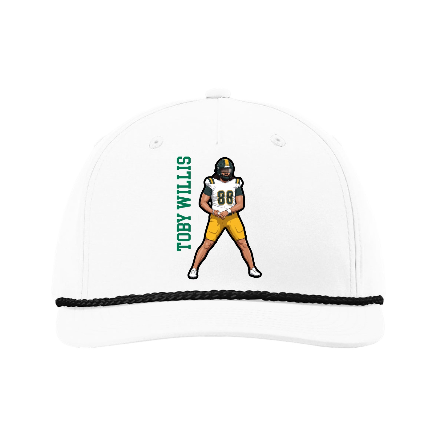 Five-Panel Classic Rope Cap — Name Vertical in White