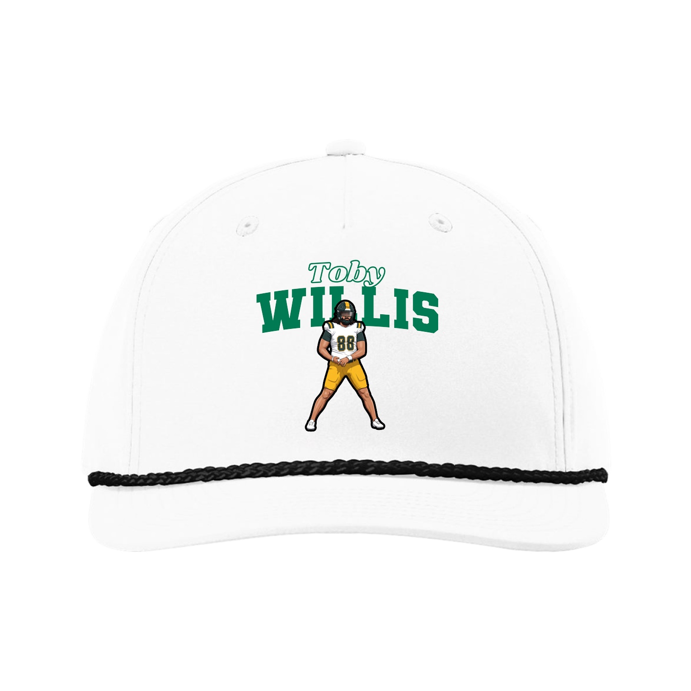 Five-Panel Classic Rope Cap — Name Arch in White