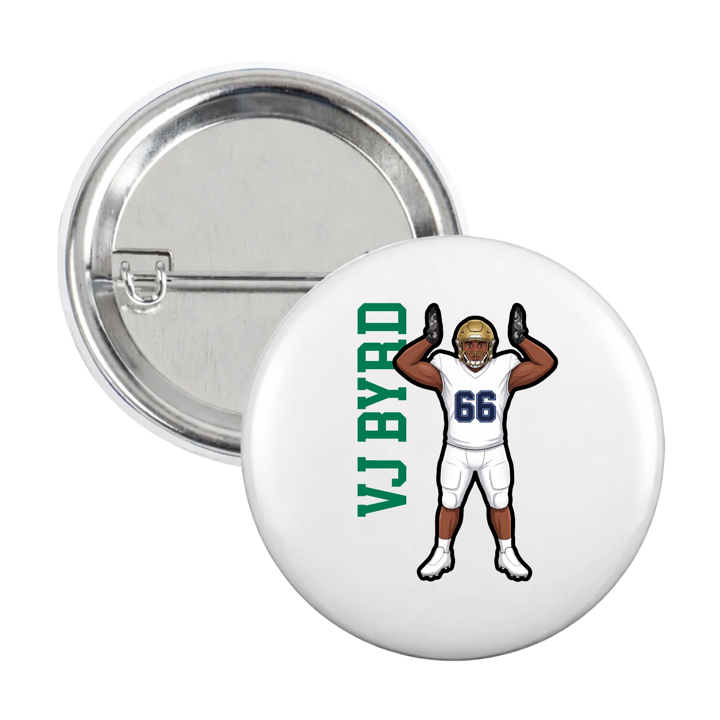 Game Day Button — Name Vertical in White