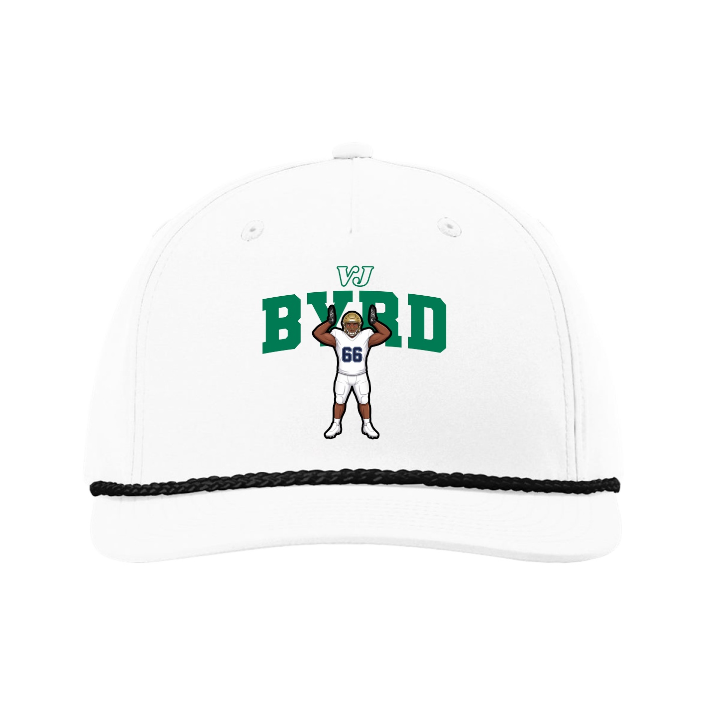 Five-Panel Classic Rope Cap — Name Arch in White