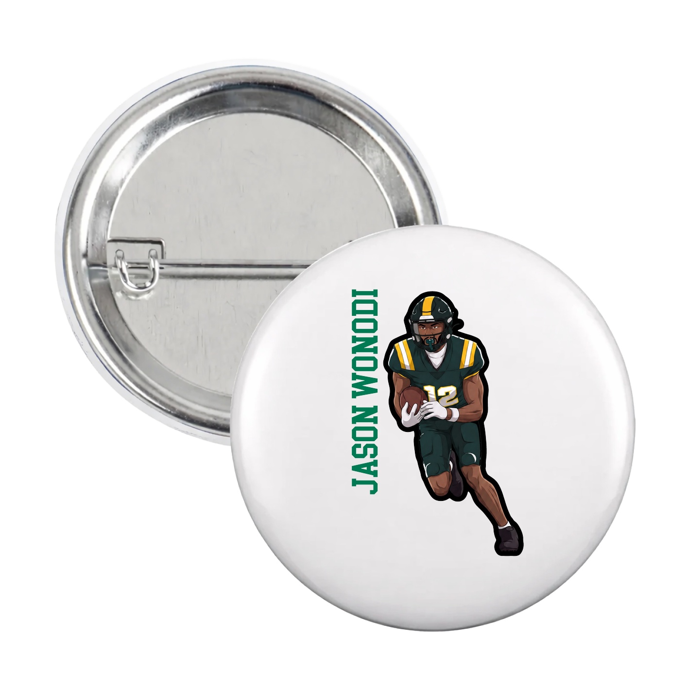 Game Day Button — Name Vertical in White