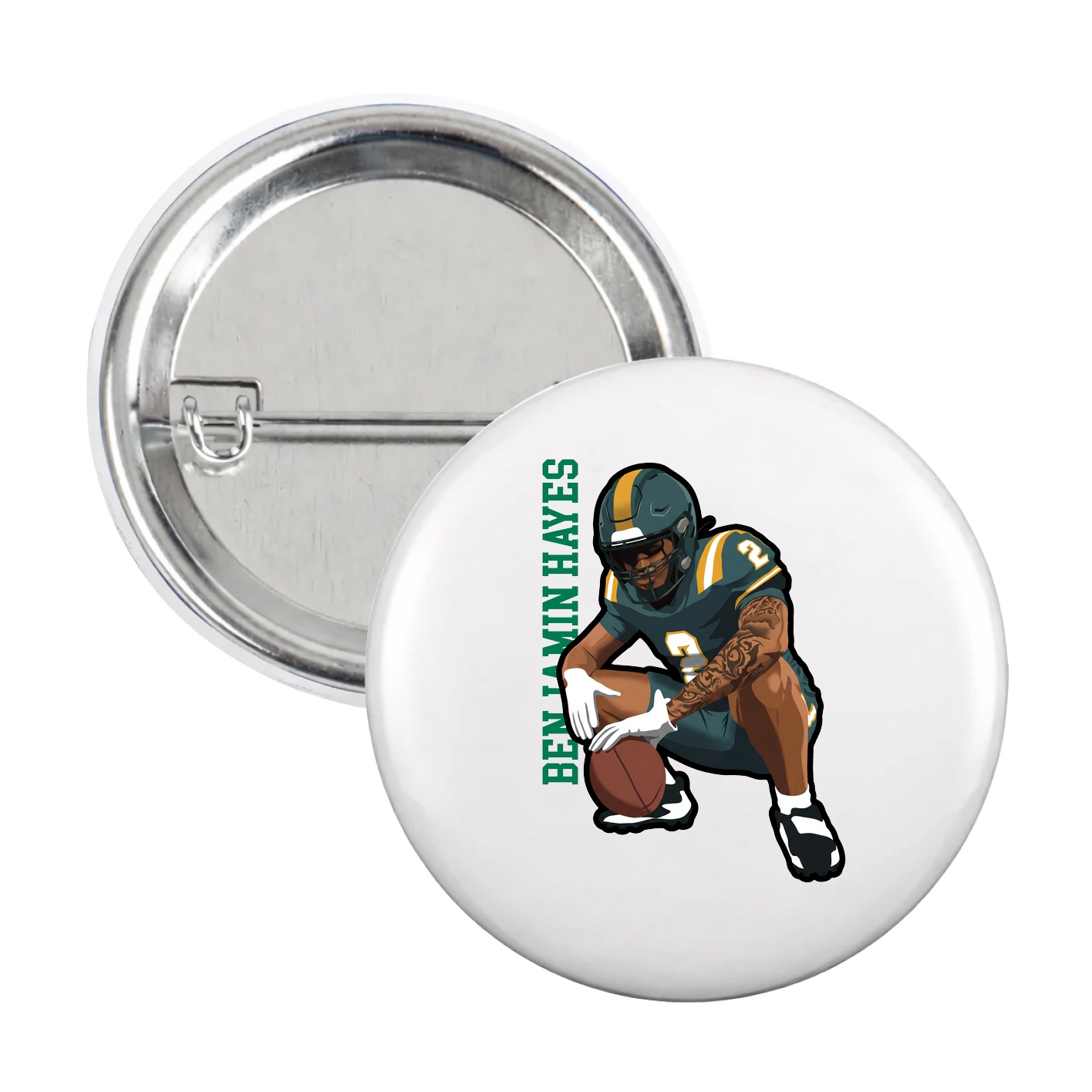 Game Day Button — Name Vertical in White