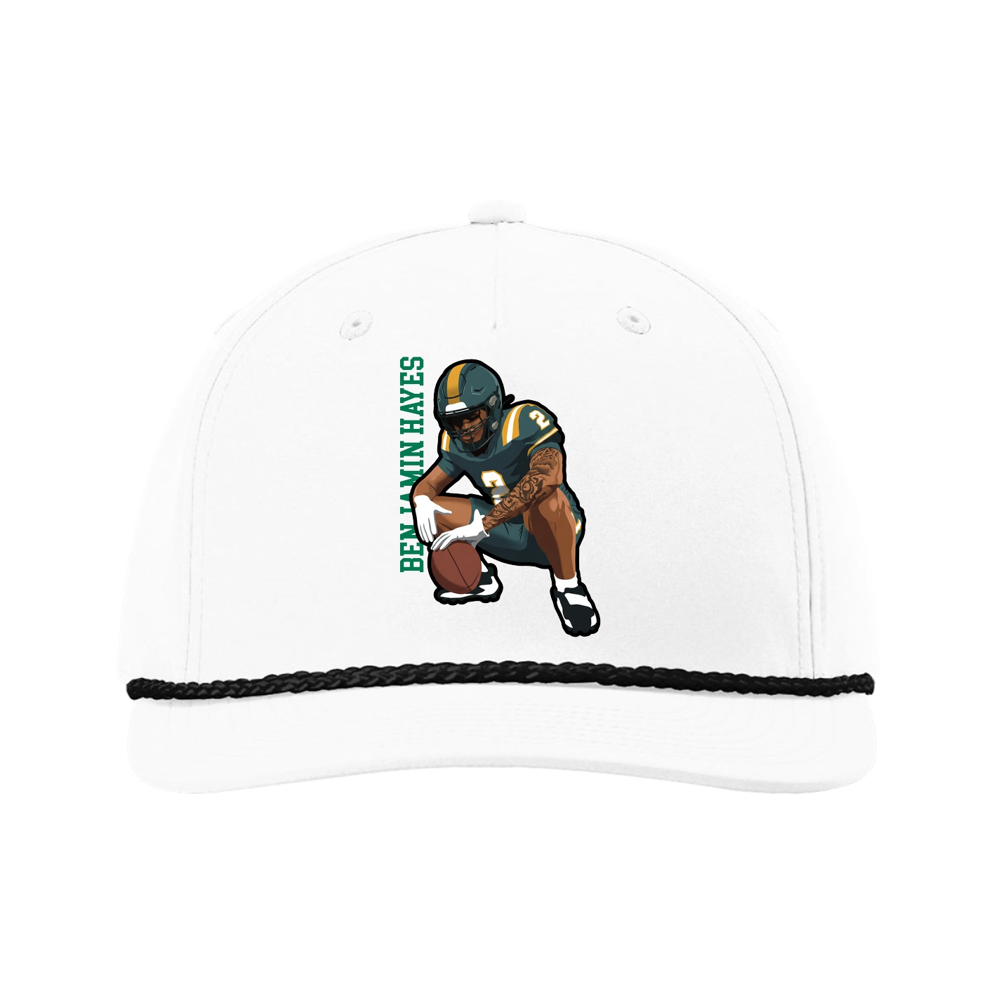 Five-Panel Classic Rope Cap — Name Vertical in White