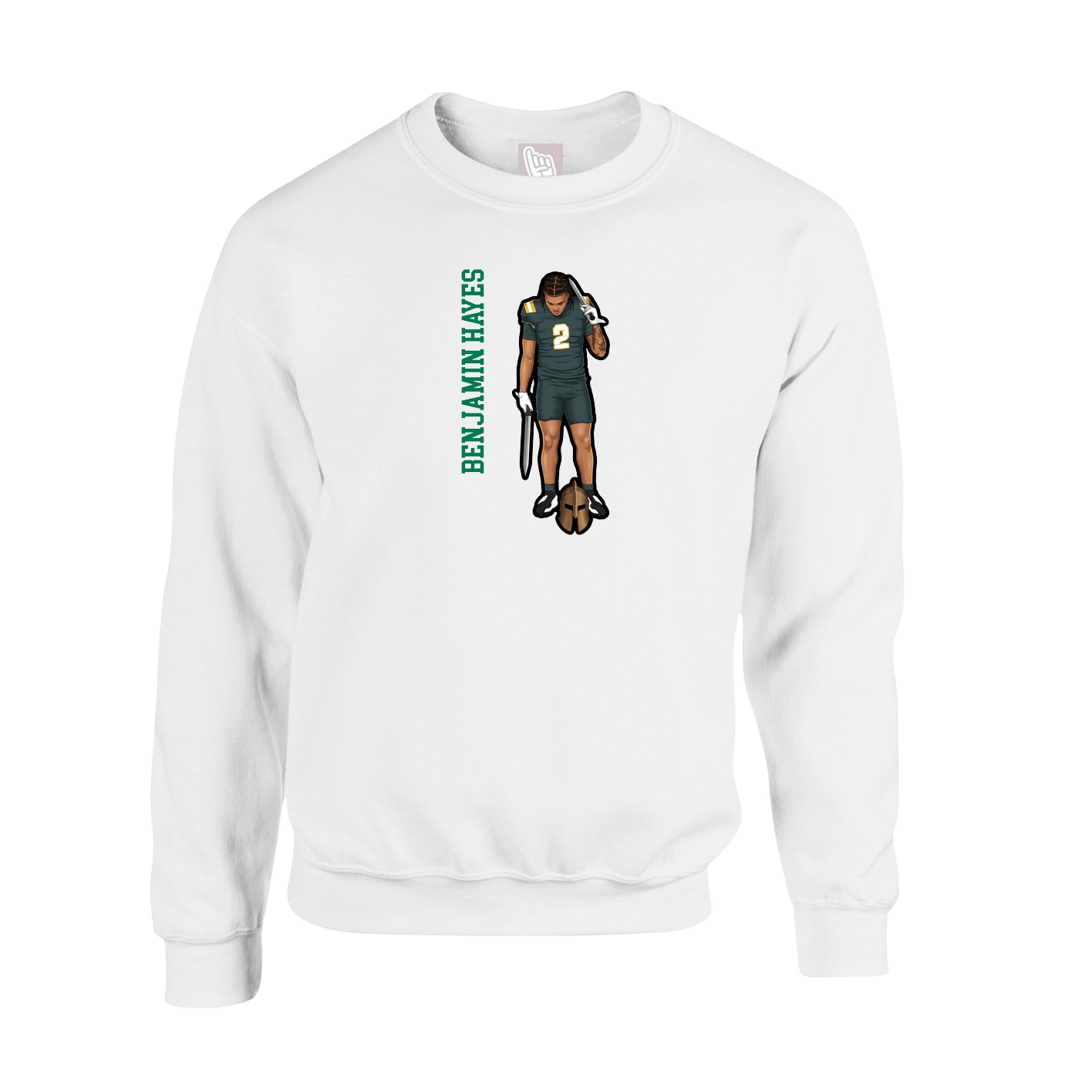 Fleece Crew — Name Vertical in White