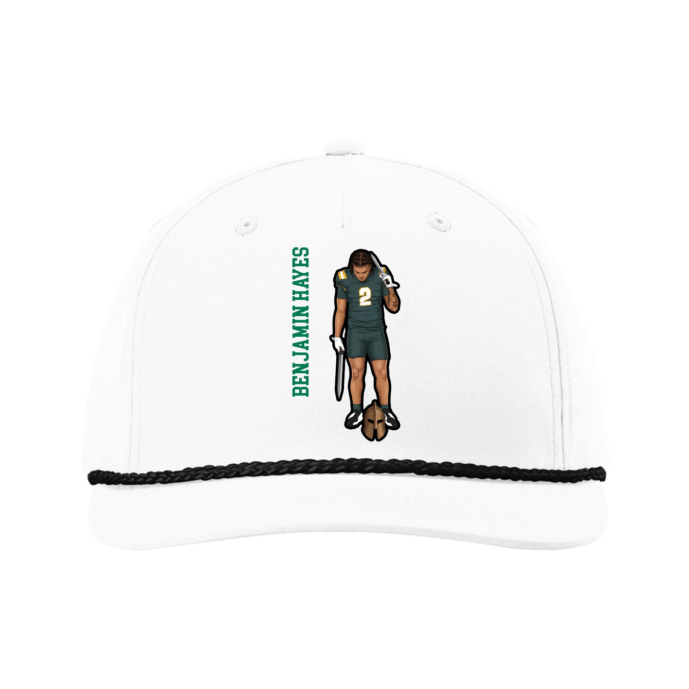 Five-Panel Classic Rope Cap — Name Vertical in White