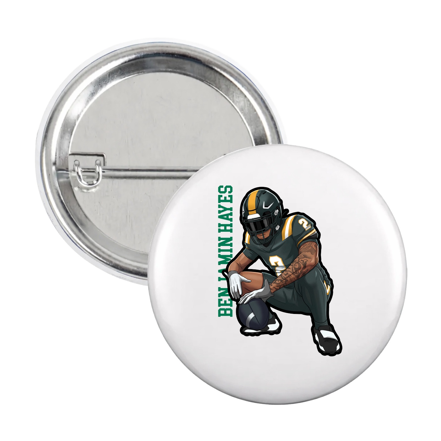 Game Day Button — Name Vertical in White
