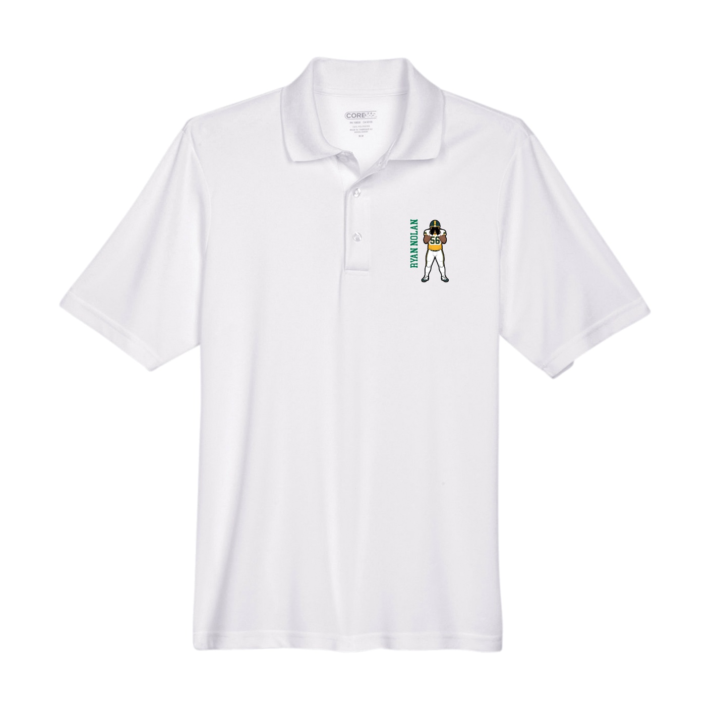 Performance Polo — Name Vertical in White
