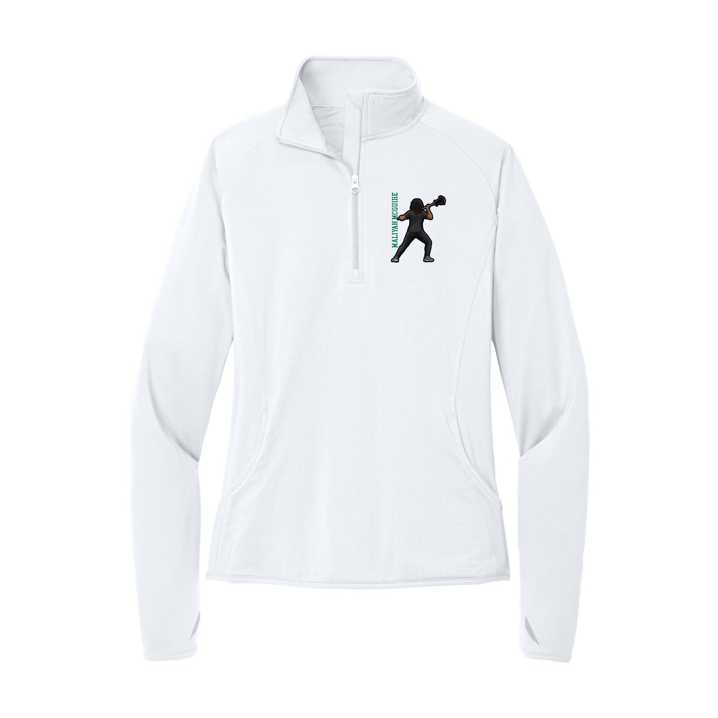 Women's Q-Zip Pullover — Name Vertical in White