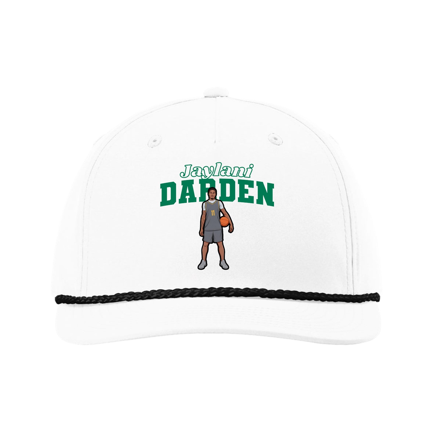 Five-Panel Classic Rope Cap — Name Arch in White