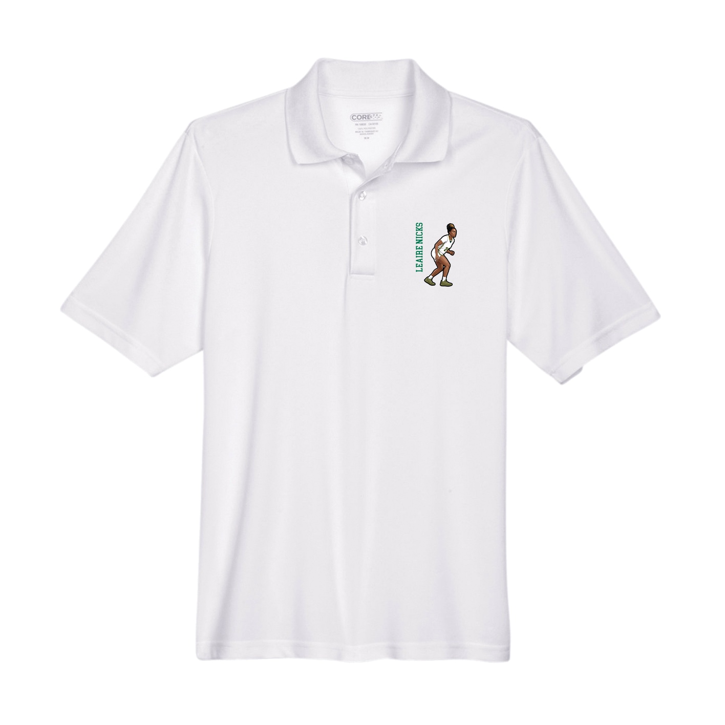 Performance Polo — Name Vertical in White