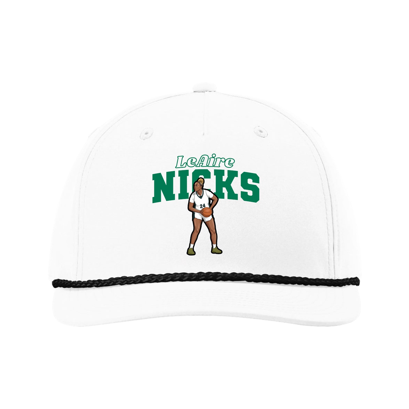 Five-Panel Classic Rope Cap — Name Arch in White