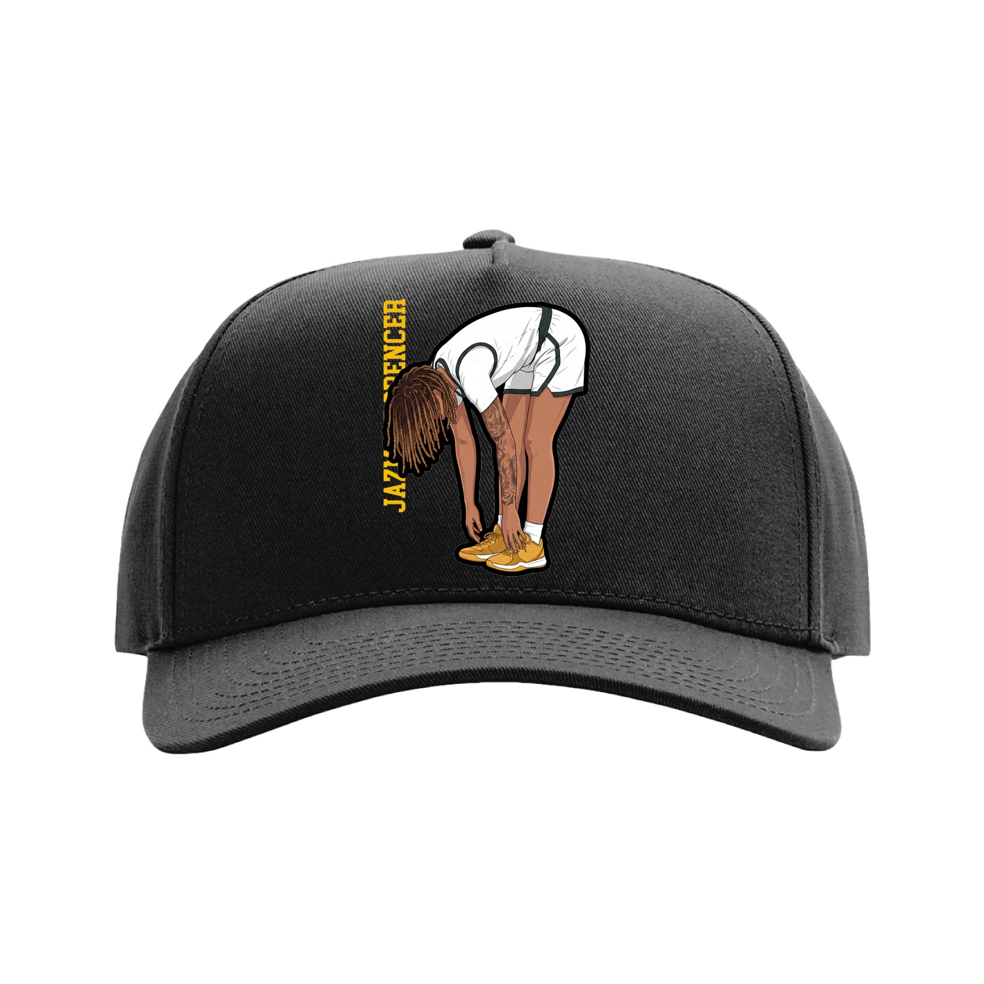 Full Fabric Five-Panel Champ Cap — Name Vertical in Black