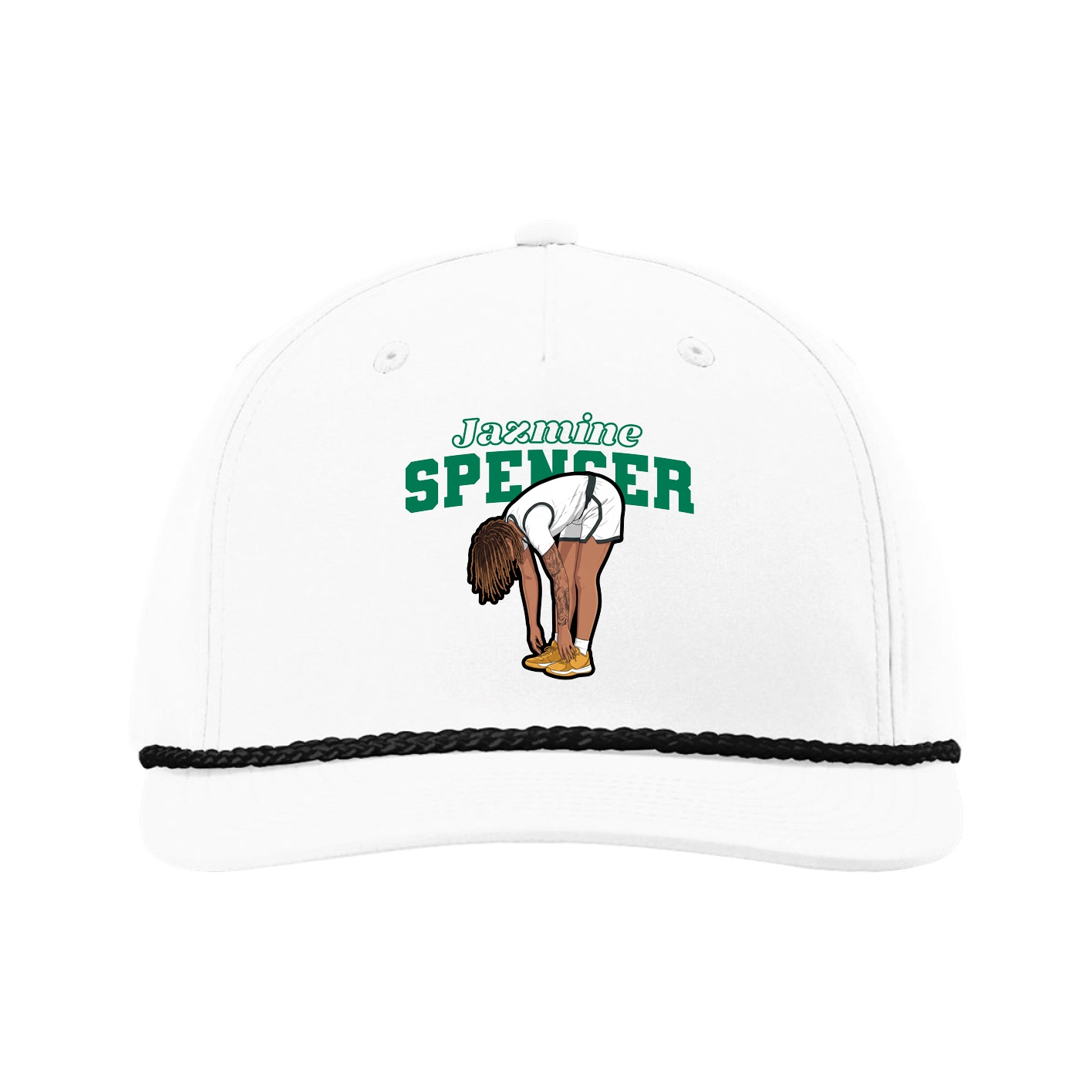 Five-Panel Classic Rope Cap — Name Arch in White