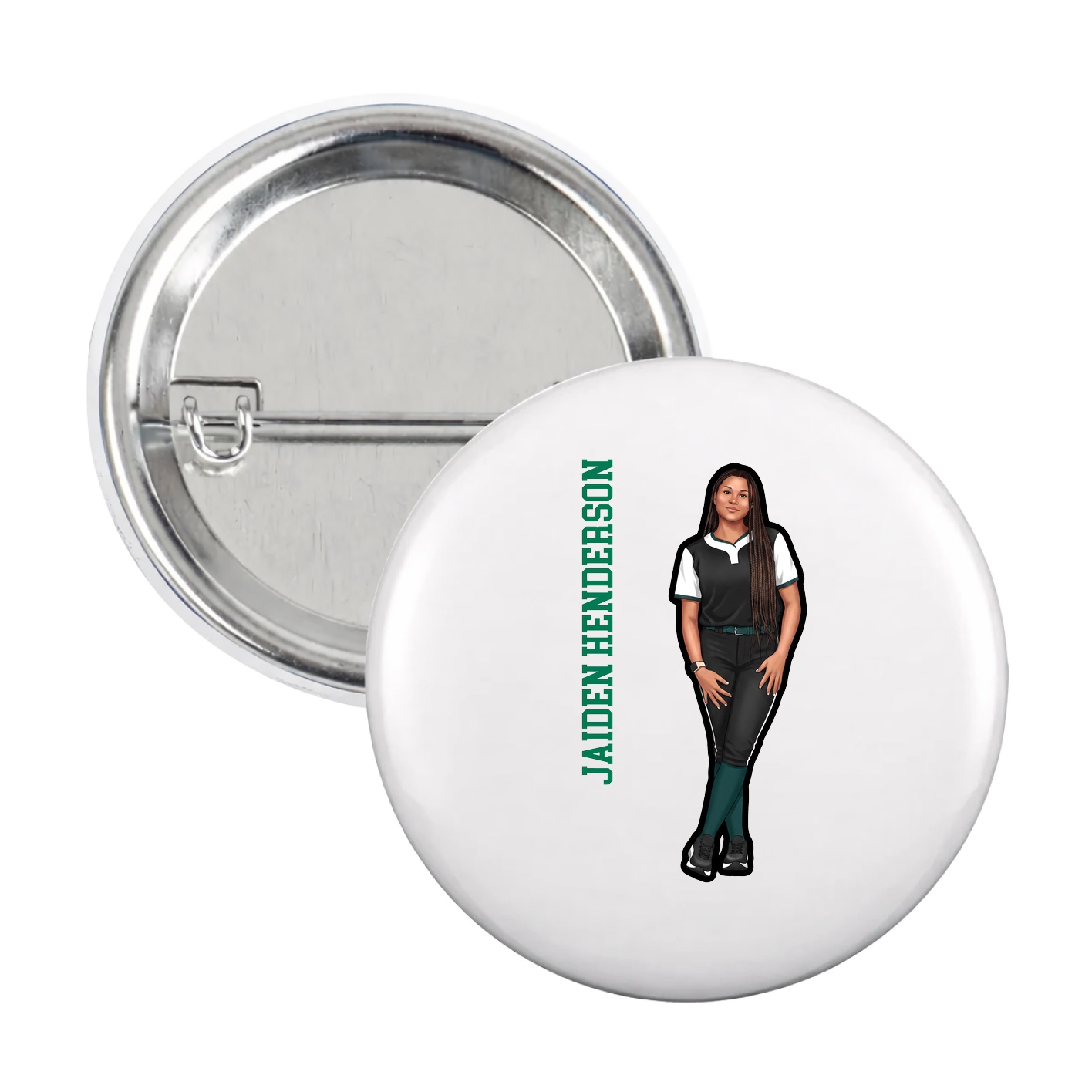 Game Day Button — Name Vertical in White