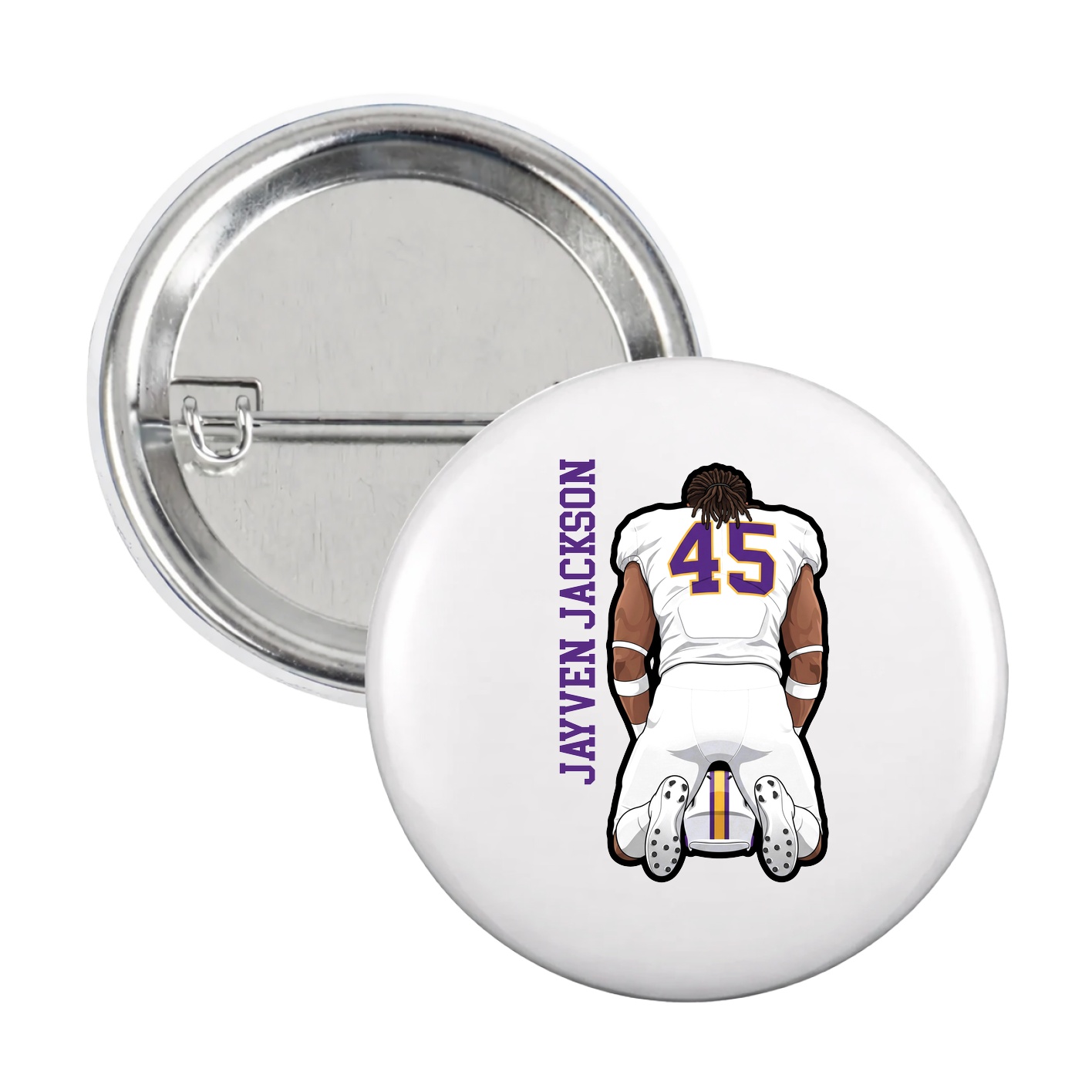 Game Day Button — Name Vertical in White