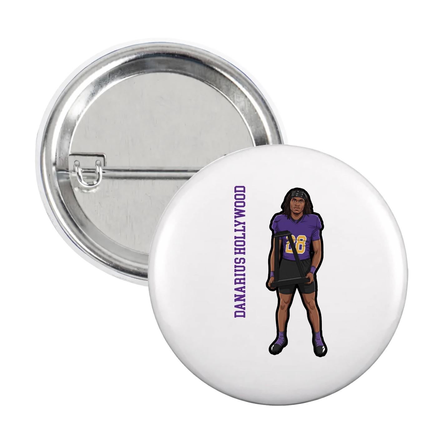 Game Day Button — Name Vertical in White