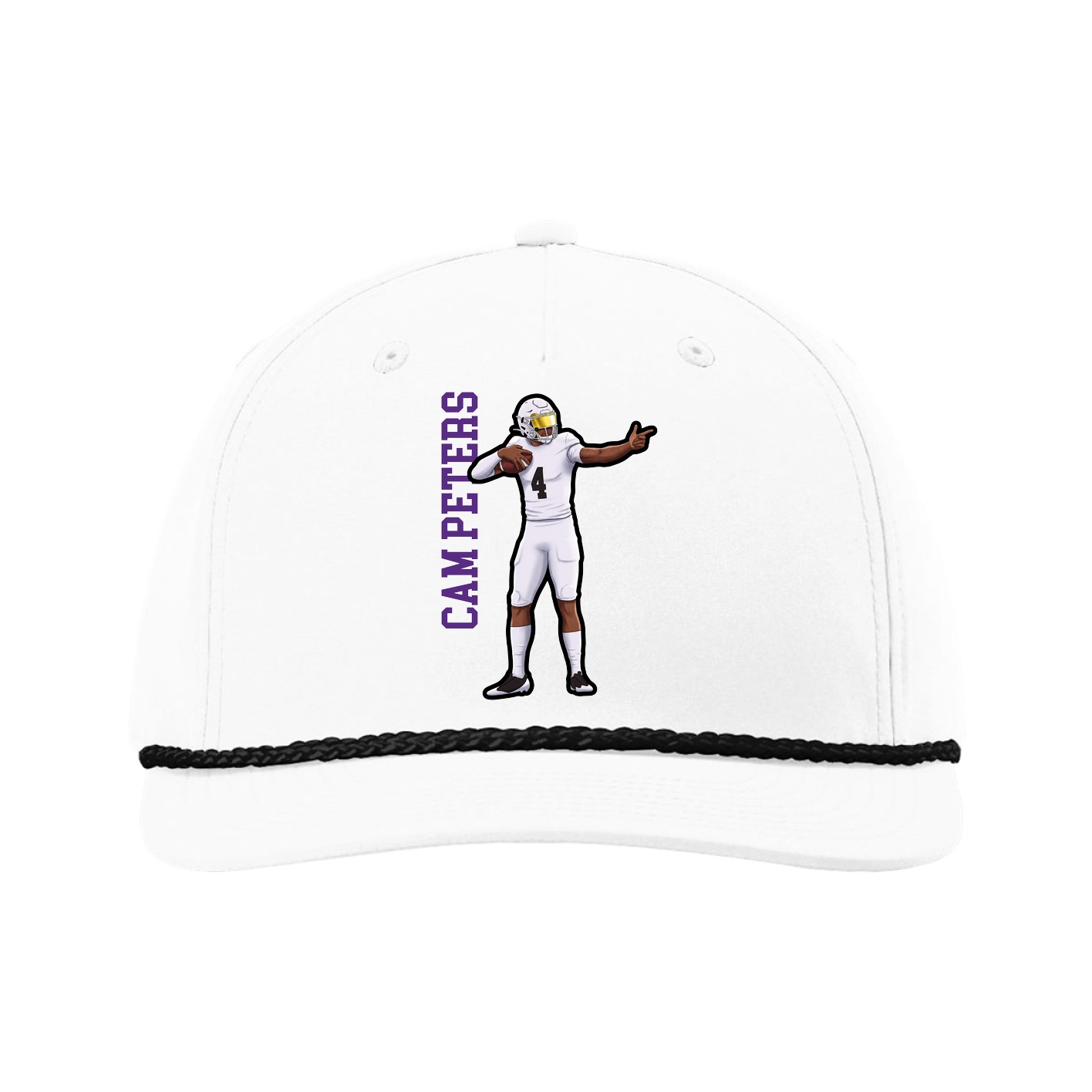 Five-Panel Classic Rope Cap — Name Vertical in White