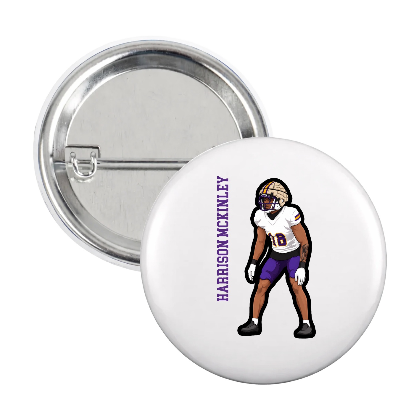 Game Day Button — Name Vertical in White