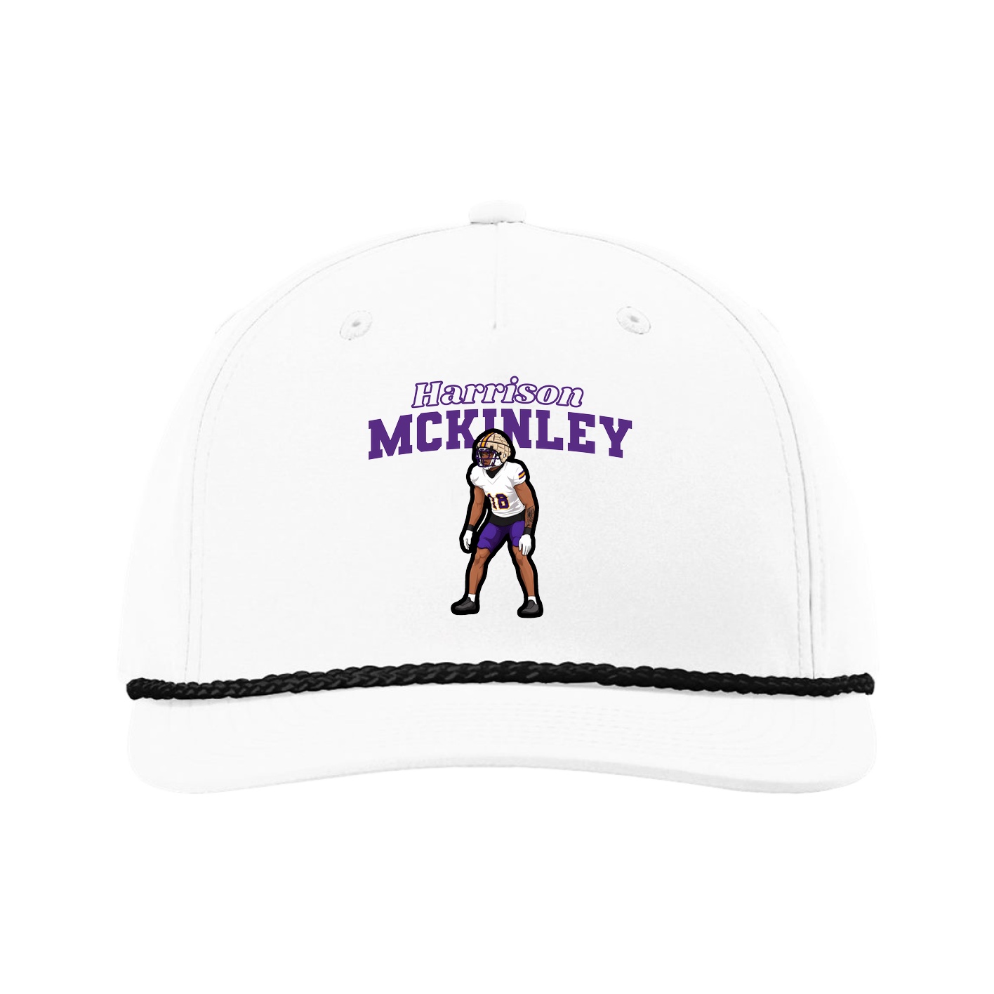 Five-Panel Classic Rope Cap — Name Arch in White