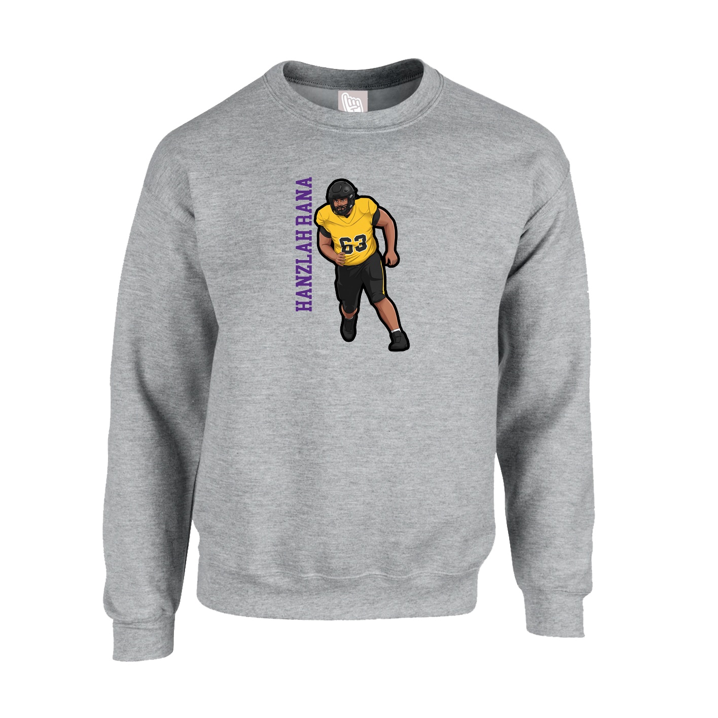Fleece Crew — Name Vertical in Grey