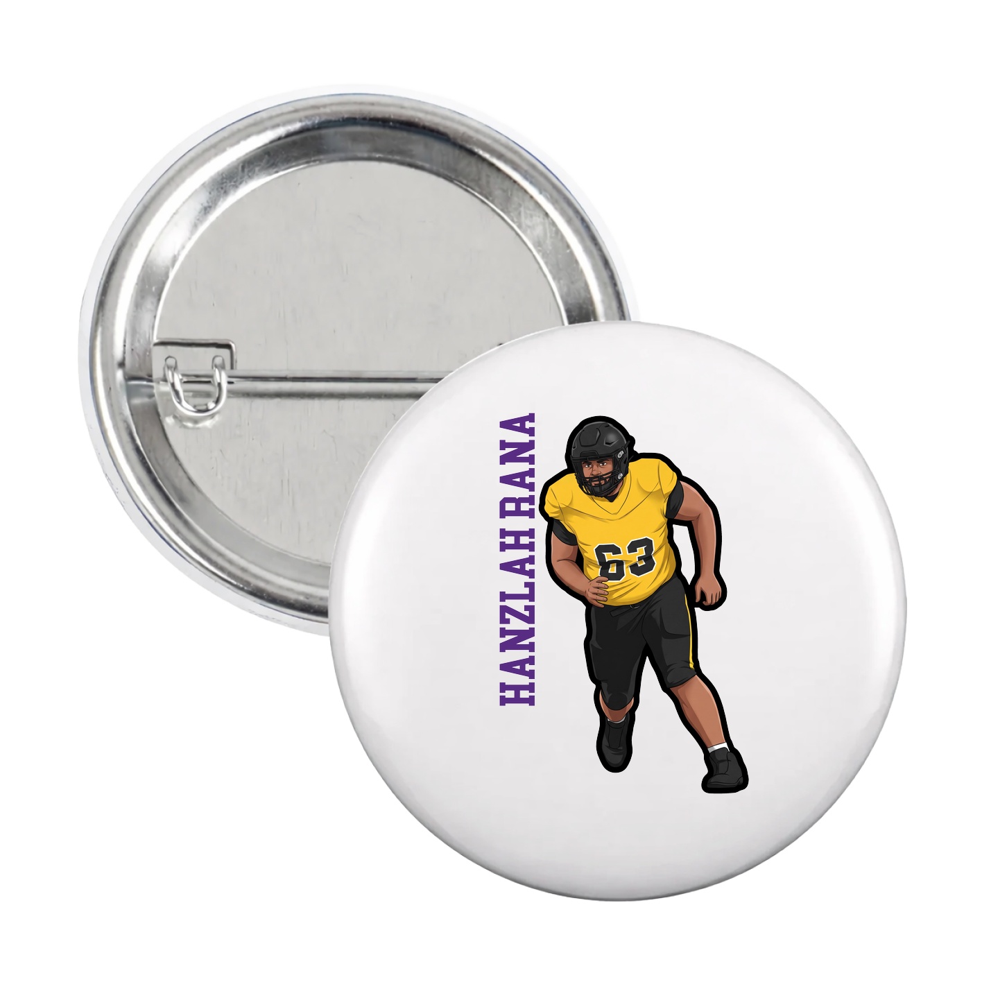 Game Day Button — Name Vertical in White