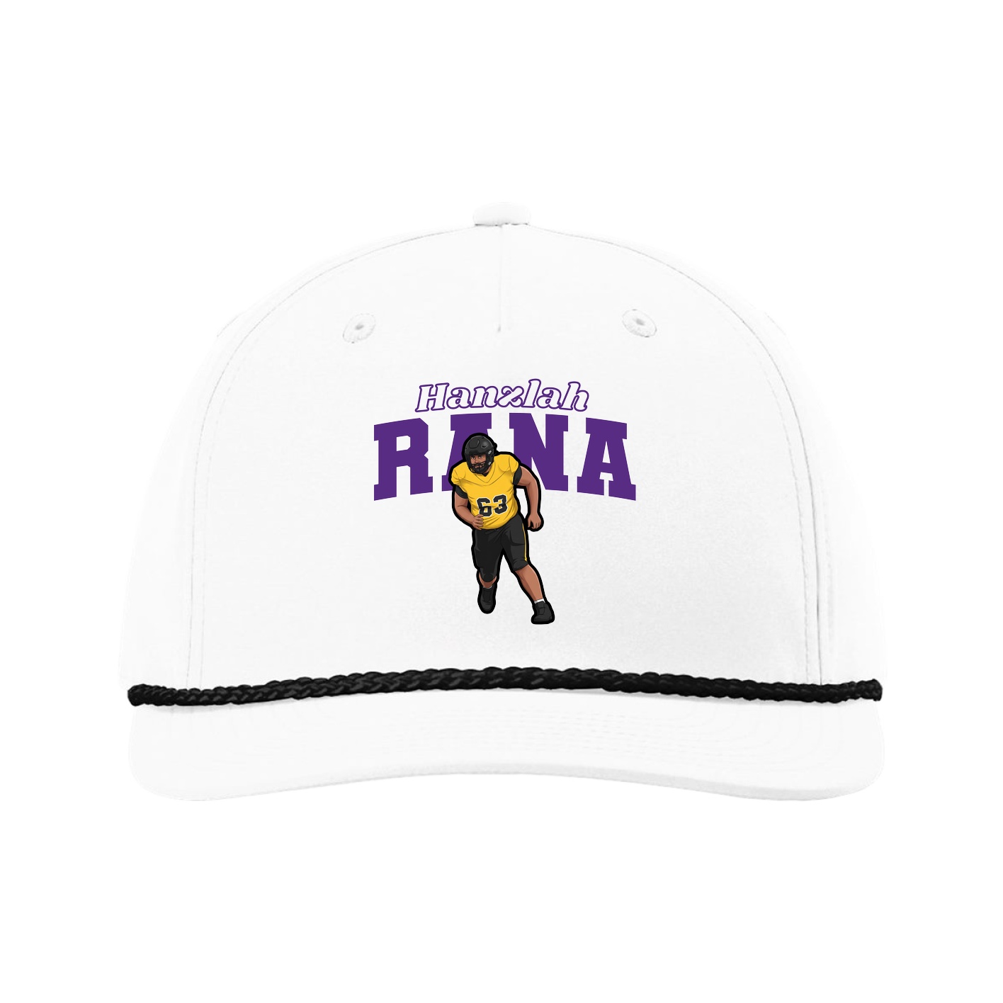 Five-Panel Classic Rope Cap — Name Arch in White