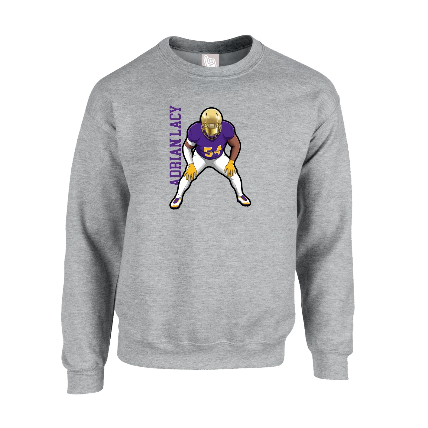 Fleece Crew — Name Vertical in Grey